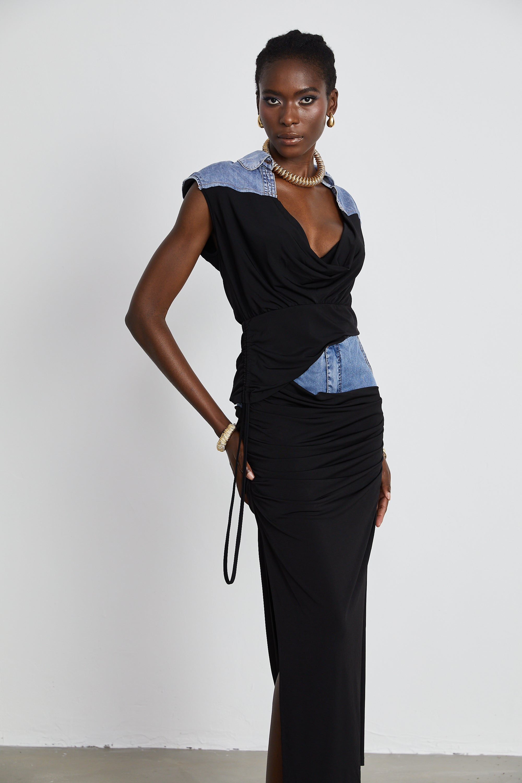 Nala jersey-panelled denim top & skirt matching set (Final Sale)