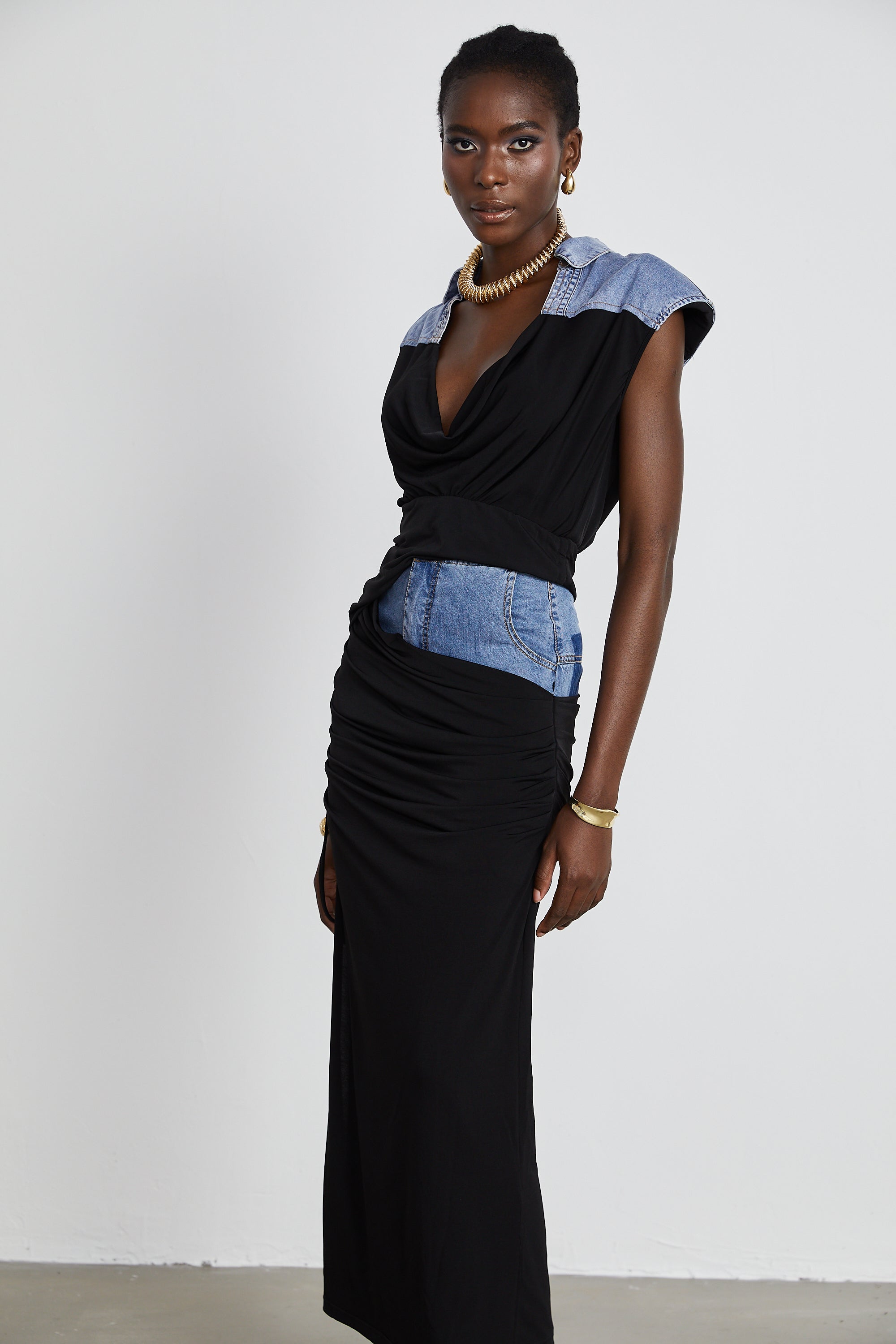 Nala jersey-panelled denim top & skirt matching set (Final Sale)