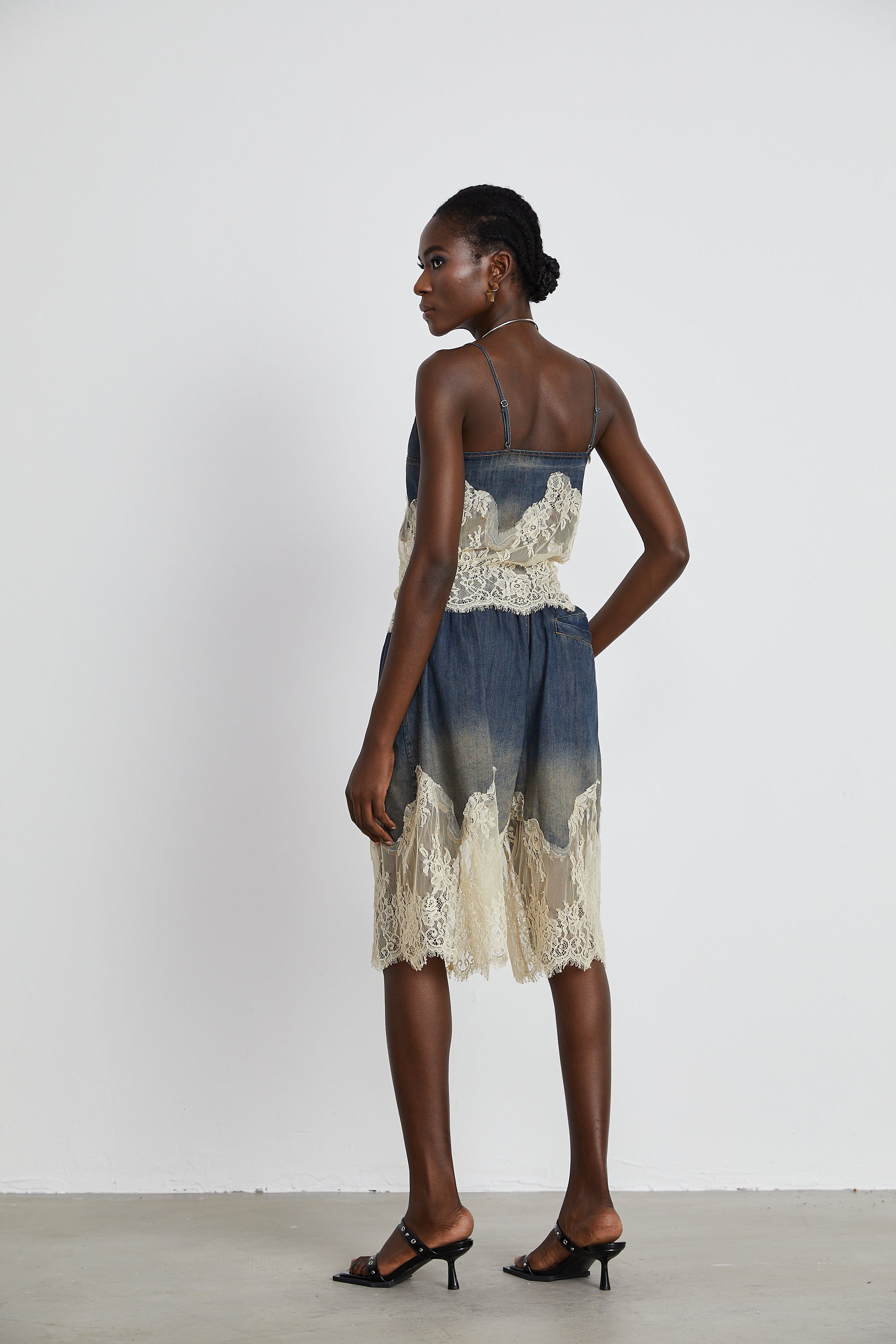Sylvie lace-detail denim top & shorts matching set (Final Sale-US Only)