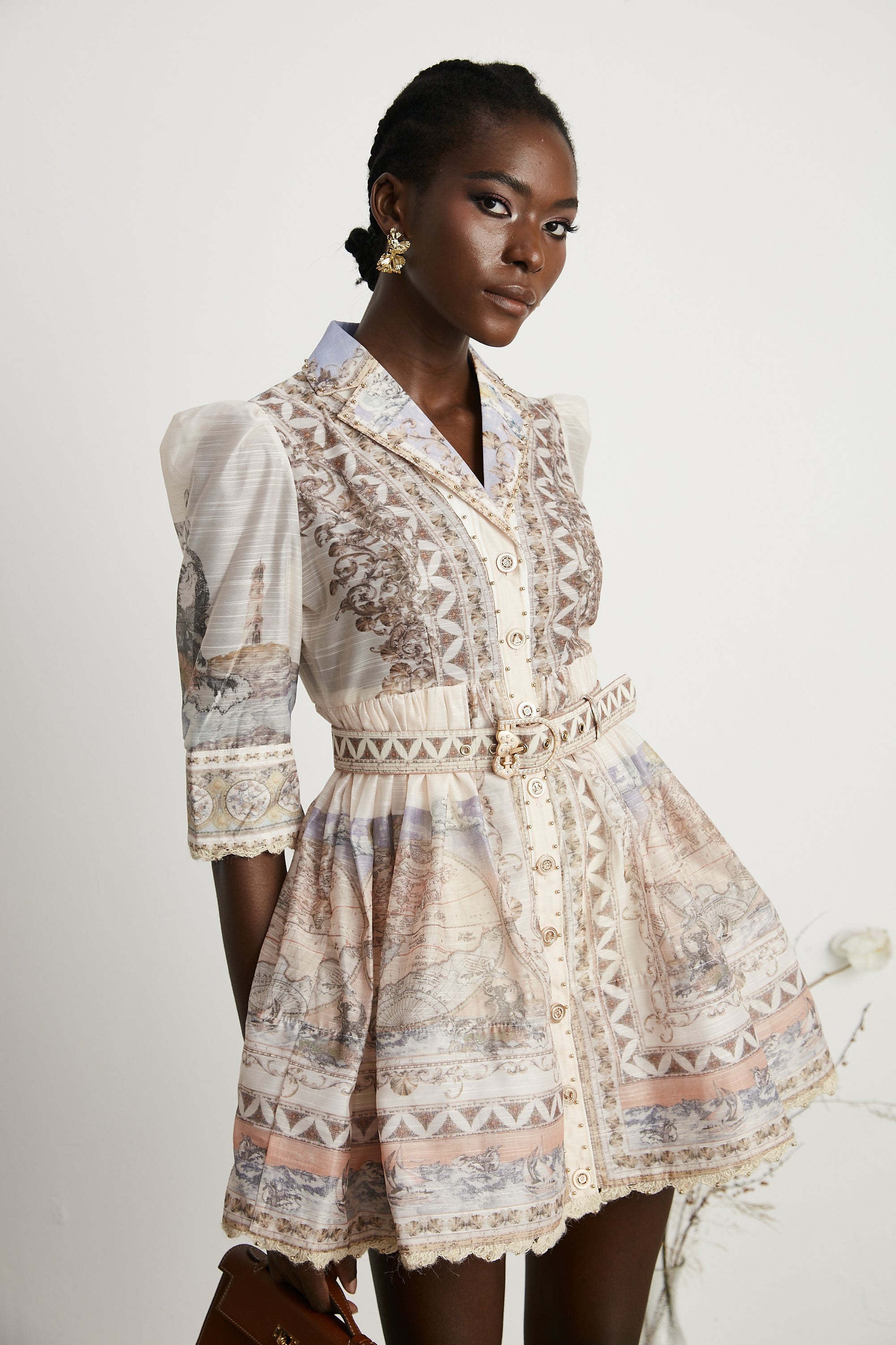 Joséphine belted V-neck mini dress