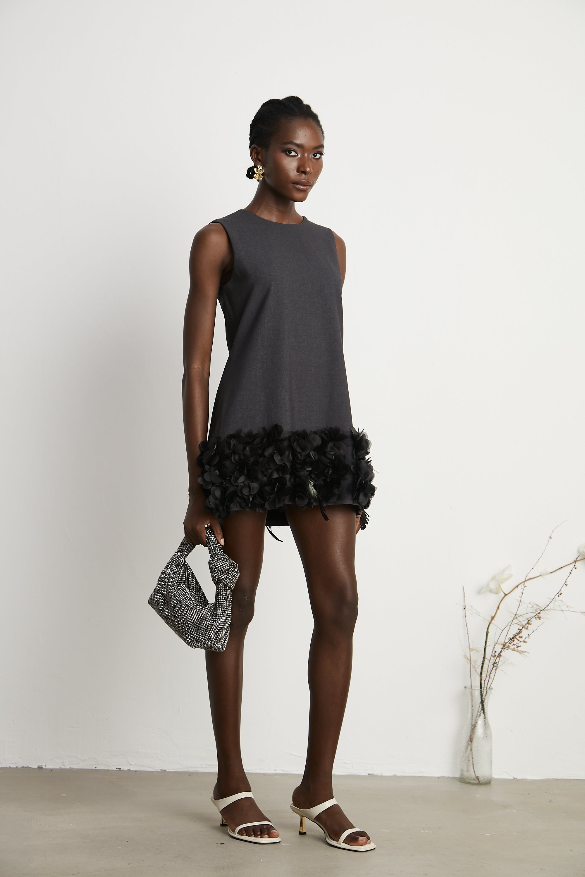 Marianne petal-trim wool mini dress - Black