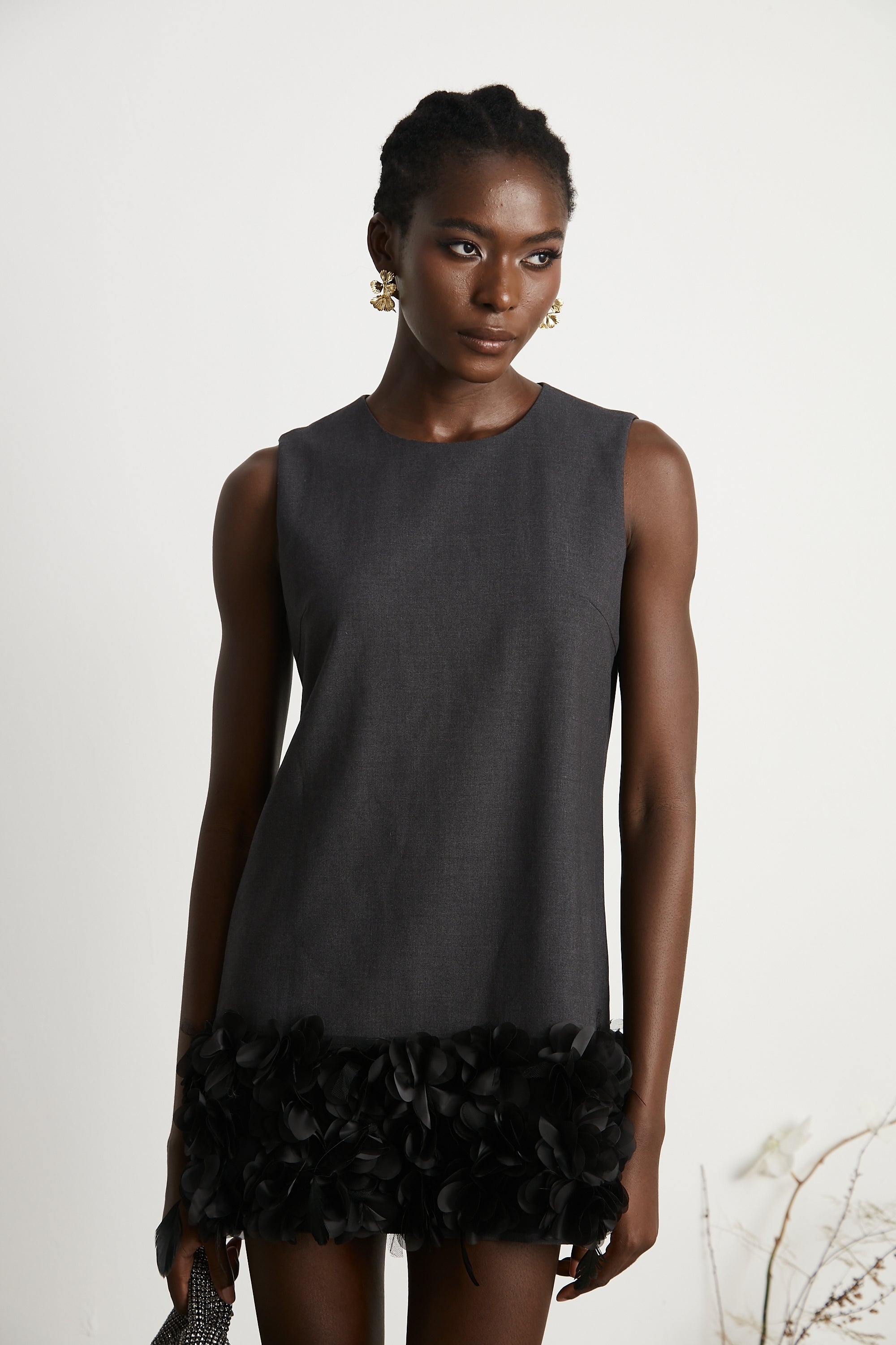 Marianne petal-trim wool mini dress - Black