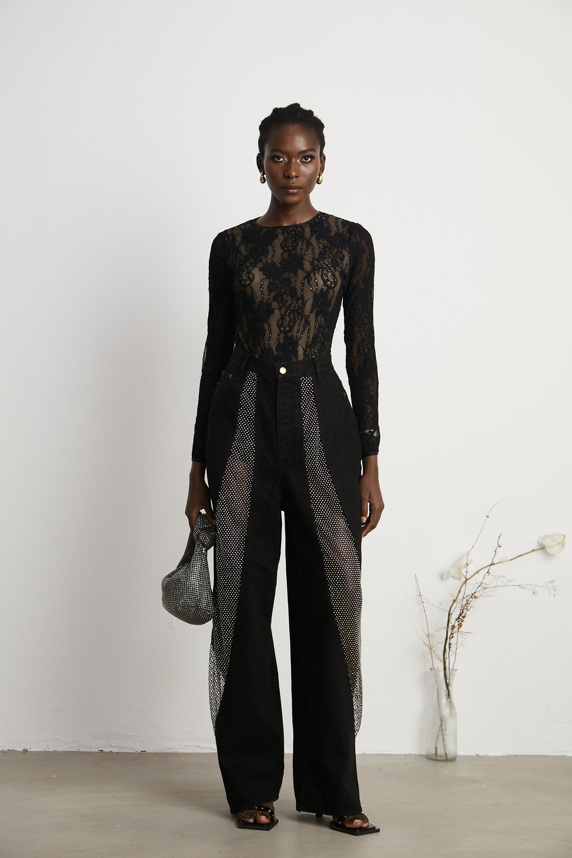 Thérèse mesh-panel wide-leg jeans (US Only)