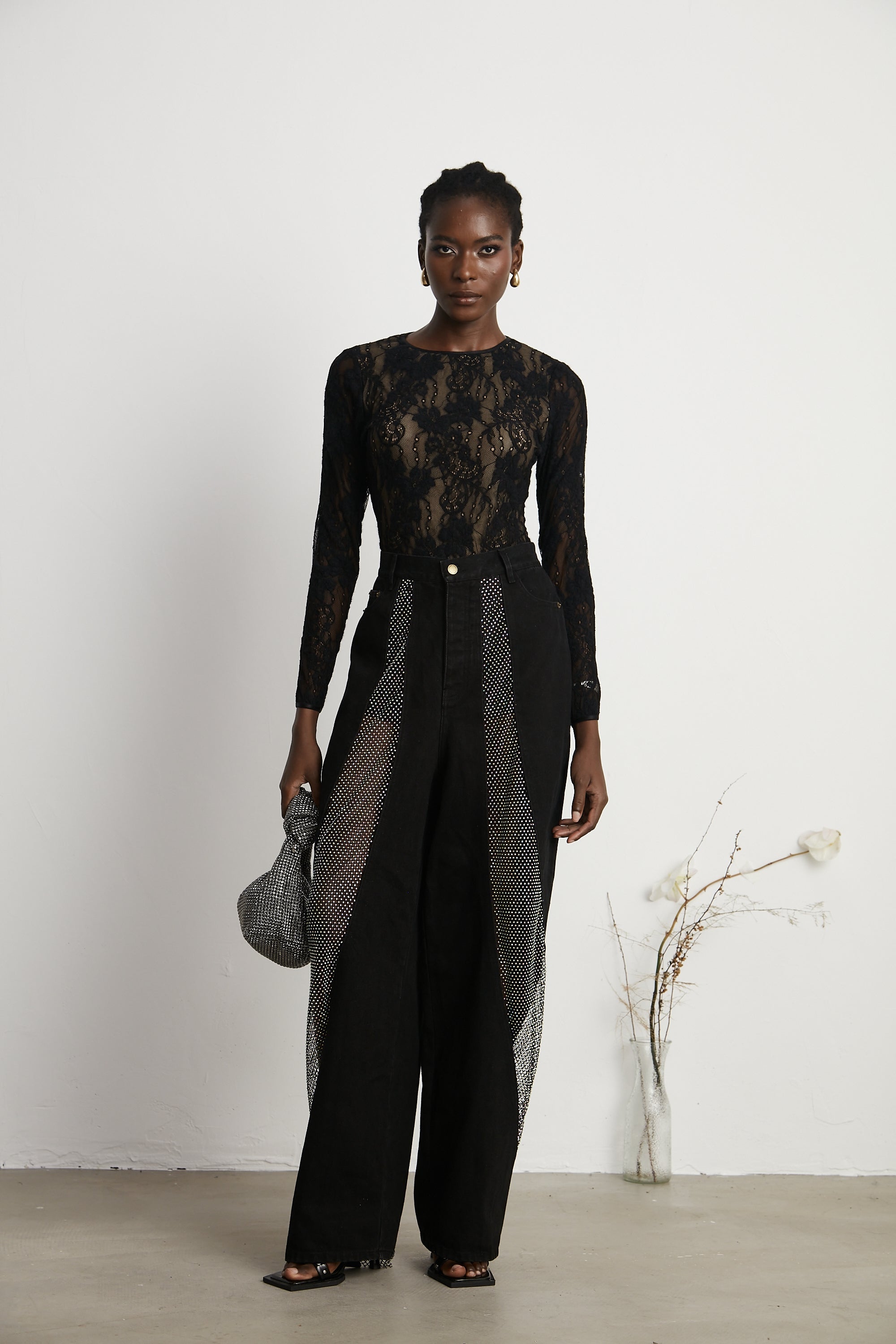 Thérèse mesh-panel wide-leg jeans (US Only)