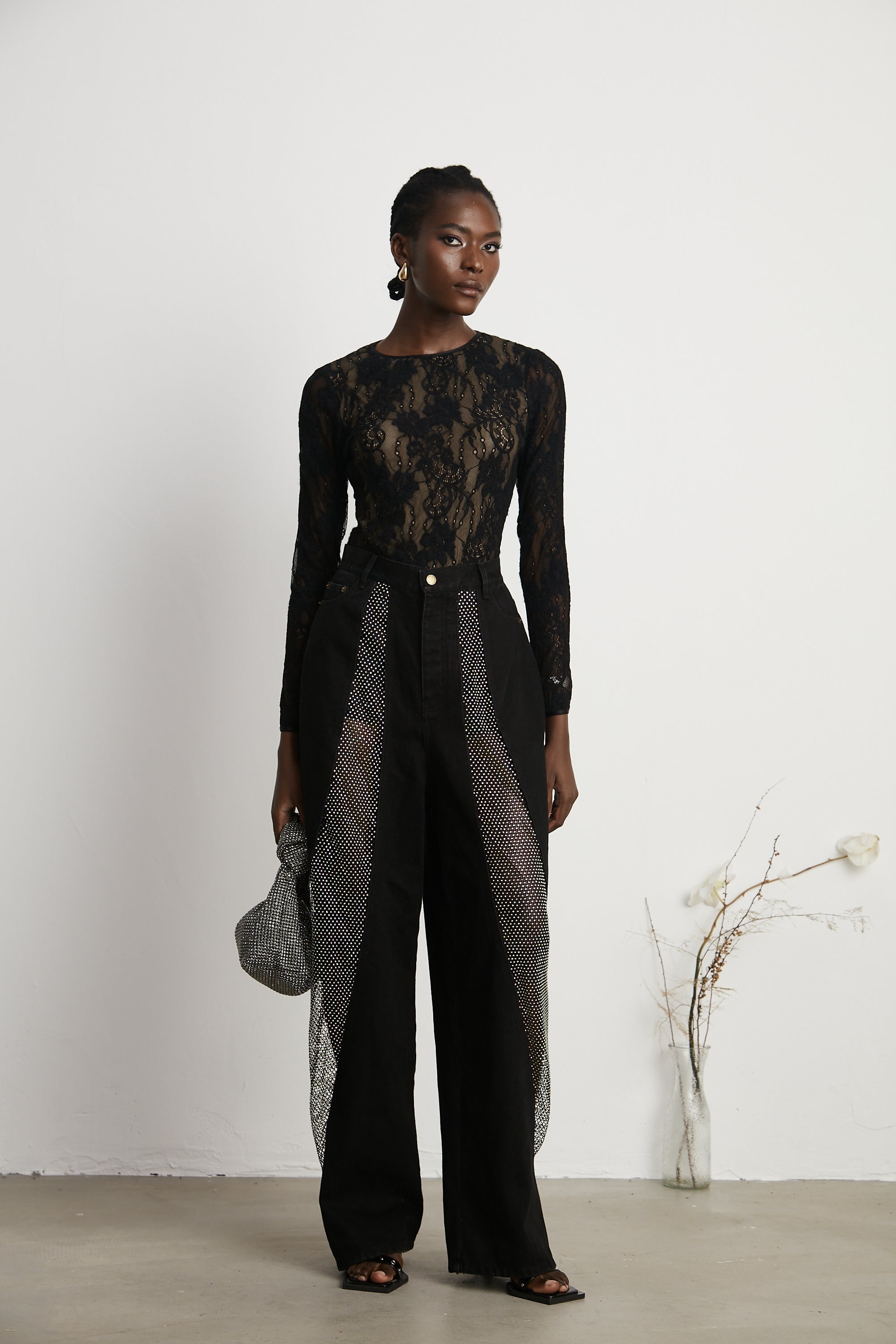 Thérèse mesh-panel wide-leg jeans (US Only)