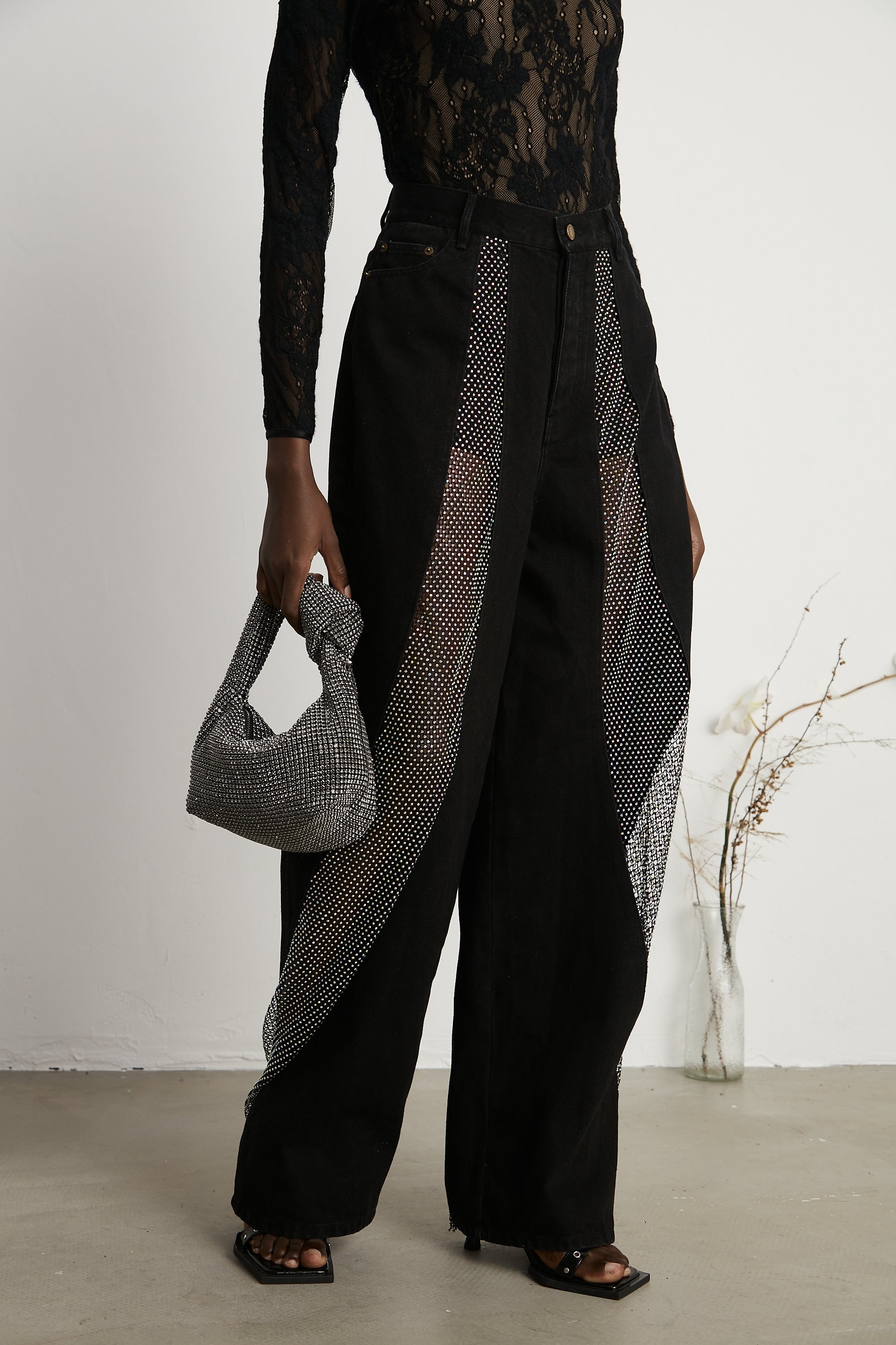 Thérèse mesh-panel wide-leg jeans (US Only)