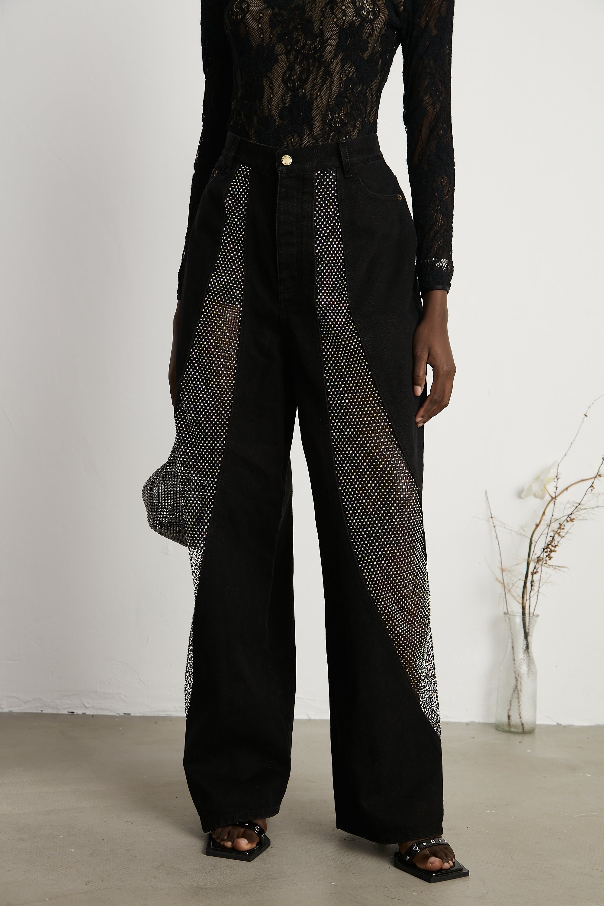 Thérèse mesh-panel wide-leg jeans (US Only)
