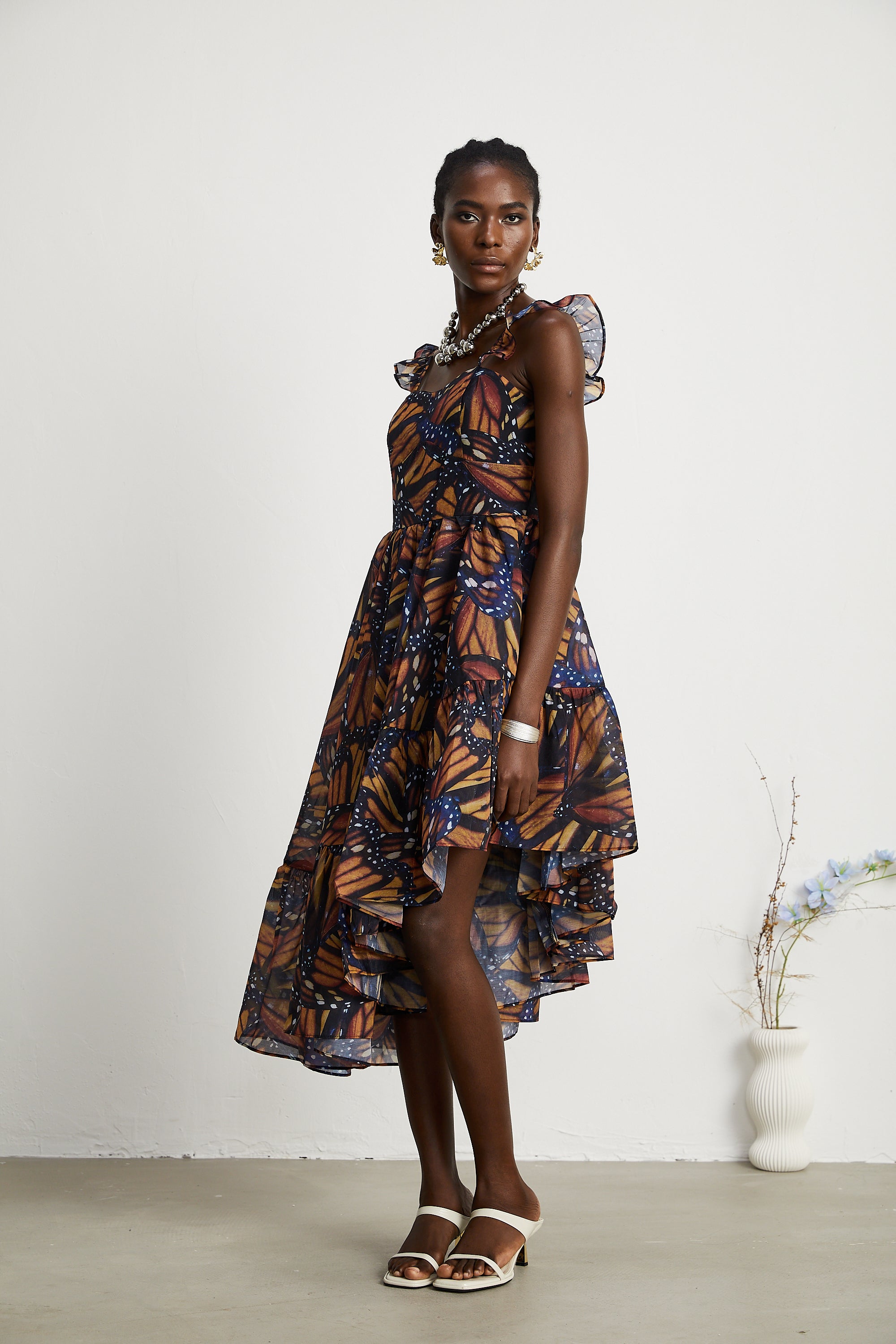 Coralie butterfly-print asymmetrical midi dress (US Only)