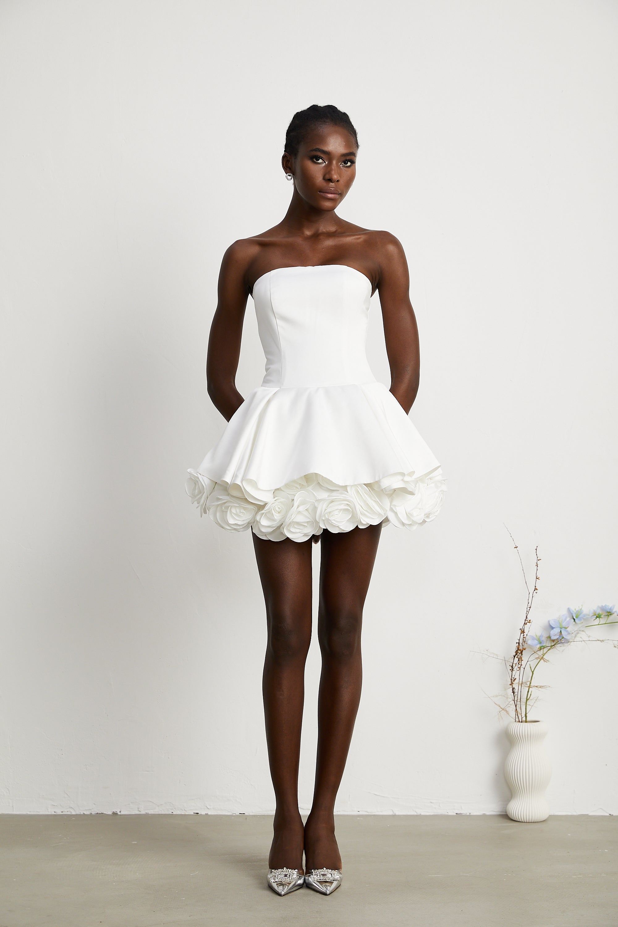 Lucie white petal-layered strapless corset mini dress (Final Sale-US Only)