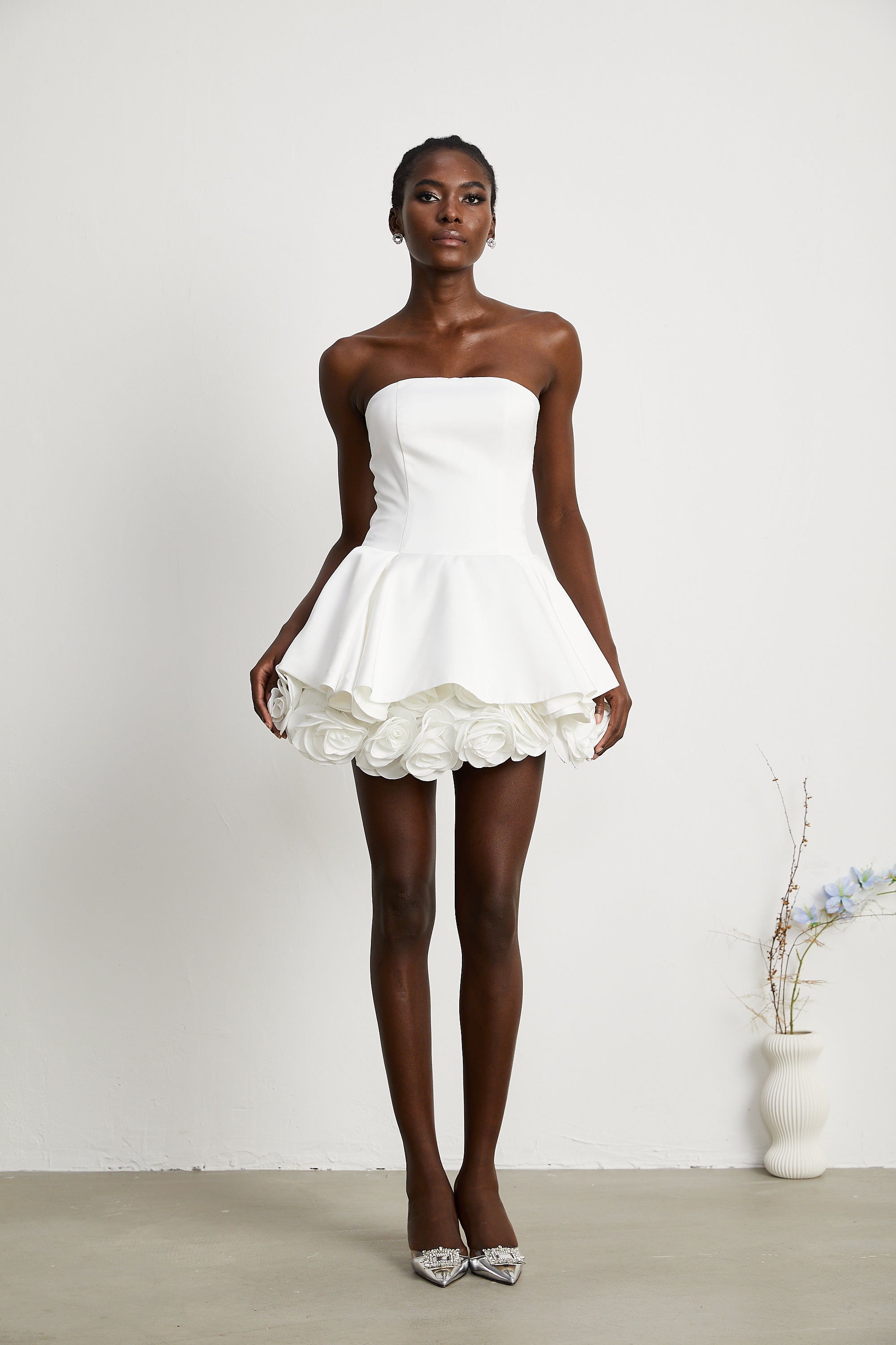 Lucie white petal-layered strapless corset mini dress (Final Sale-US Only)