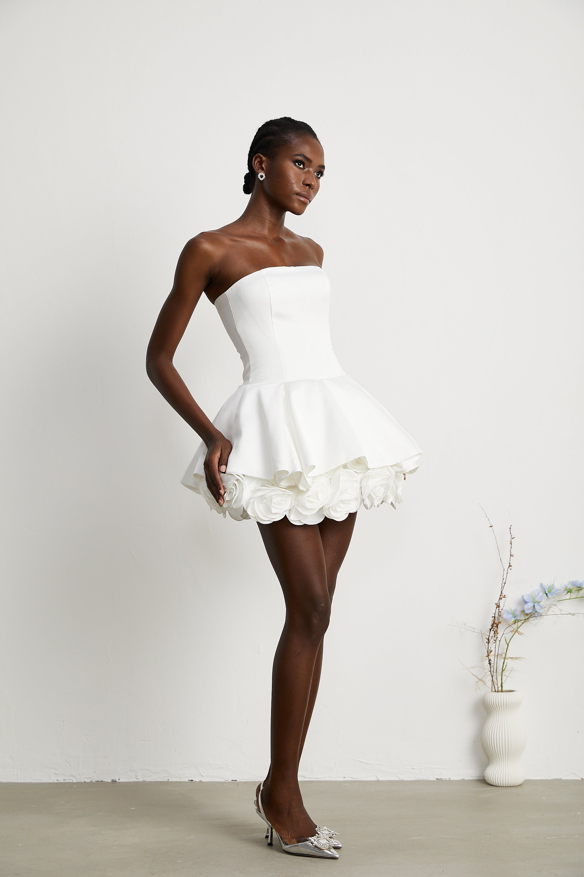Lucie white petal-layered strapless corset mini dress (Final Sale-US Only)