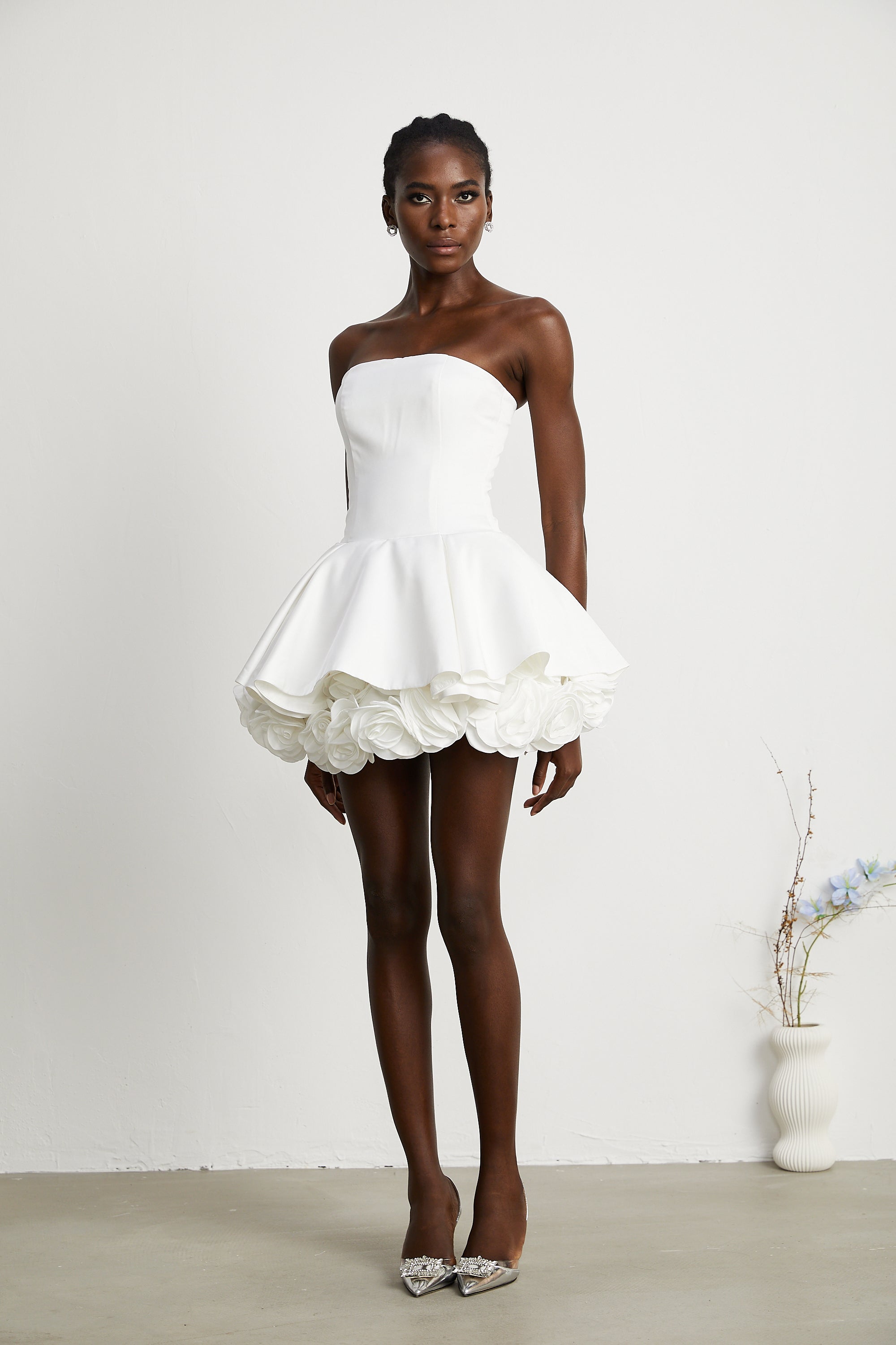 Lucie white petal-layered strapless corset mini dress (Final Sale-US Only)
