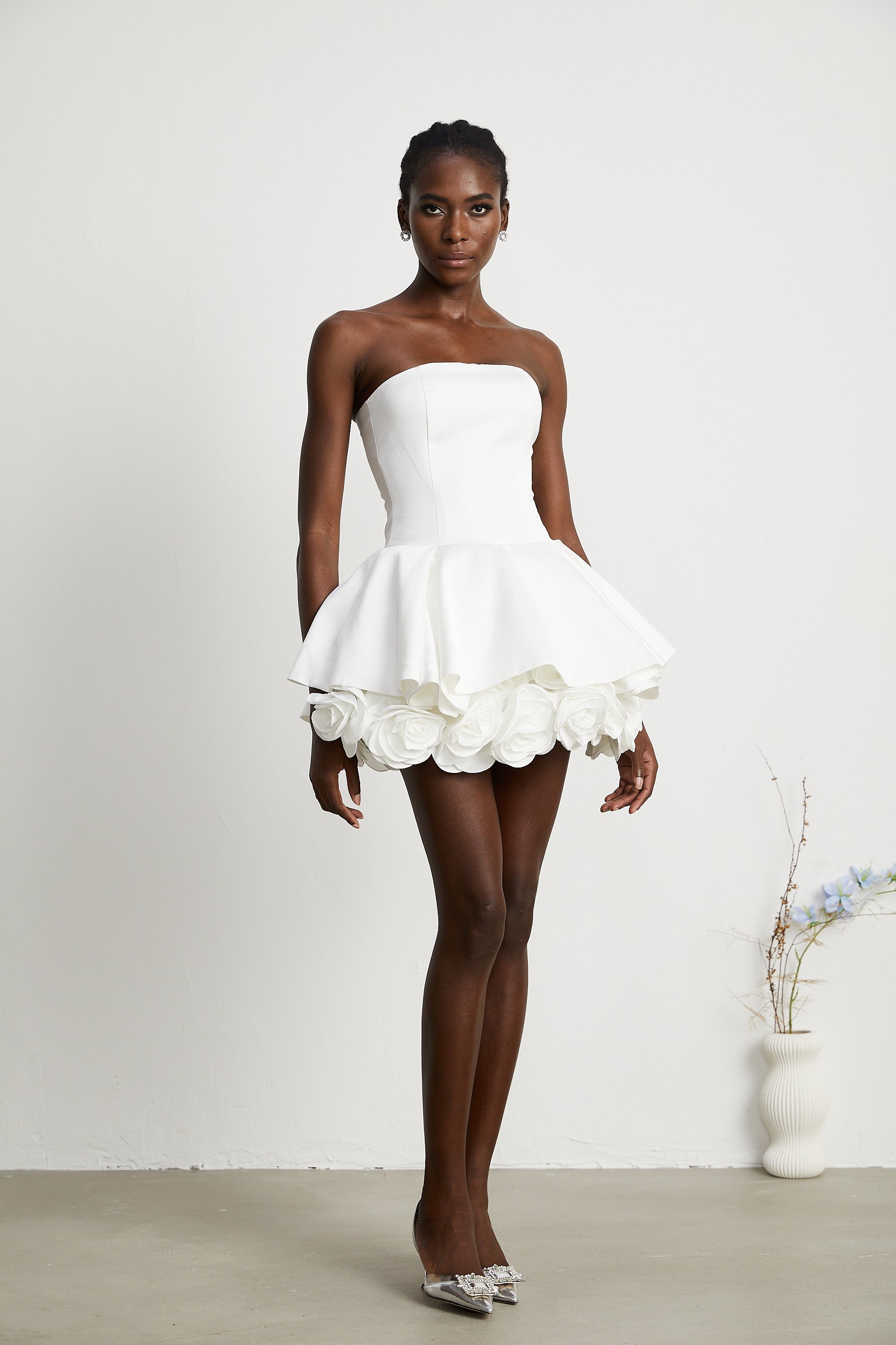 Lucie white petal-layered strapless corset mini dress (Final Sale-US Only)