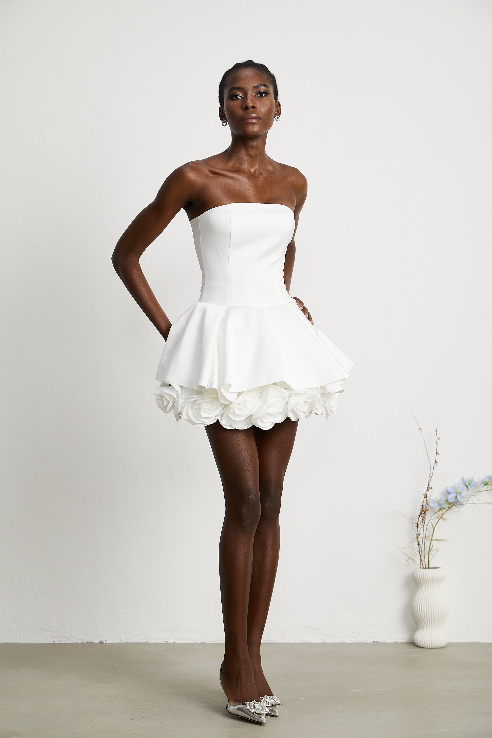 Lucie white petal-layered strapless corset mini dress (Final Sale-US Only)