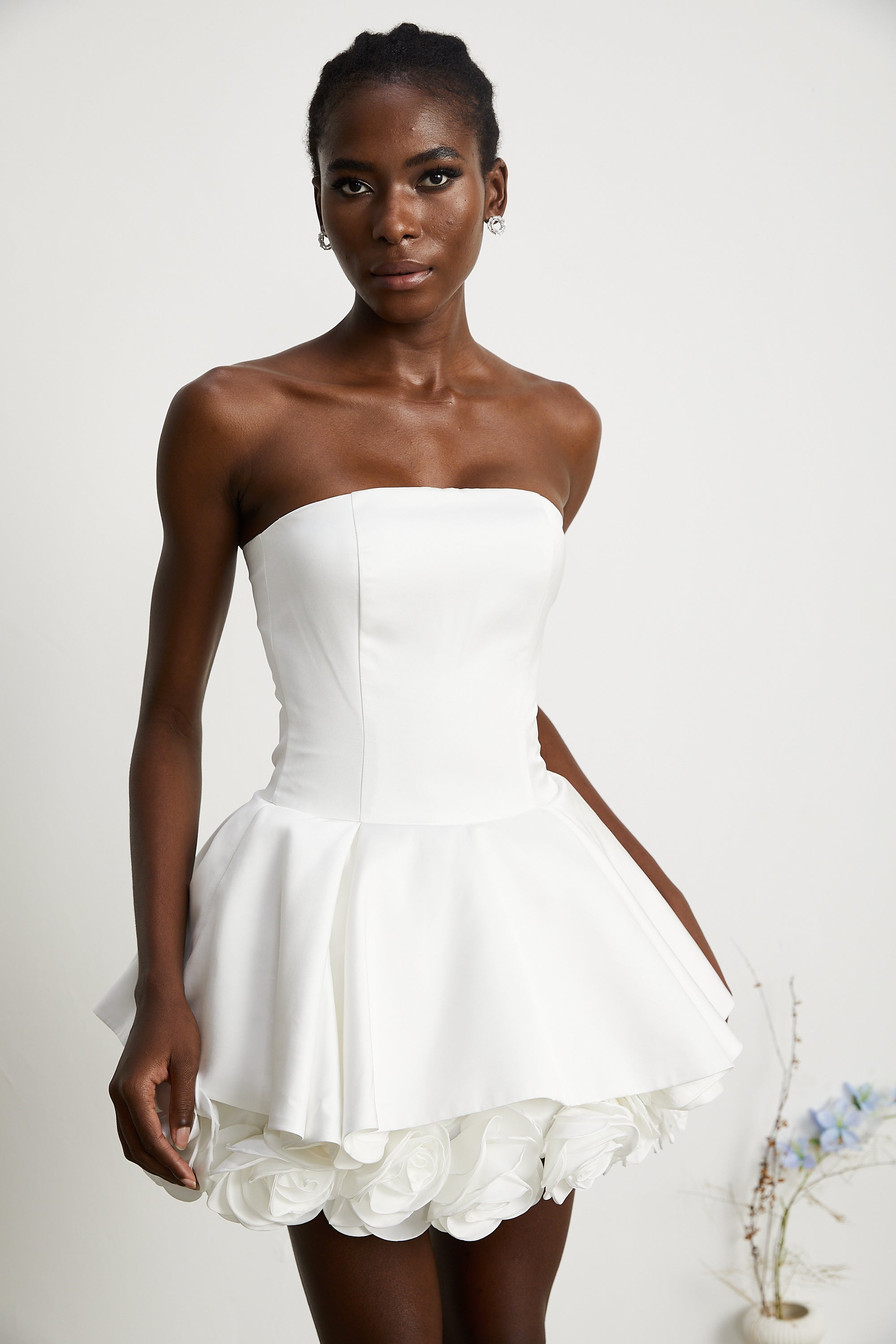 Lucie white petal-layered strapless corset mini dress (Final Sale-US Only)