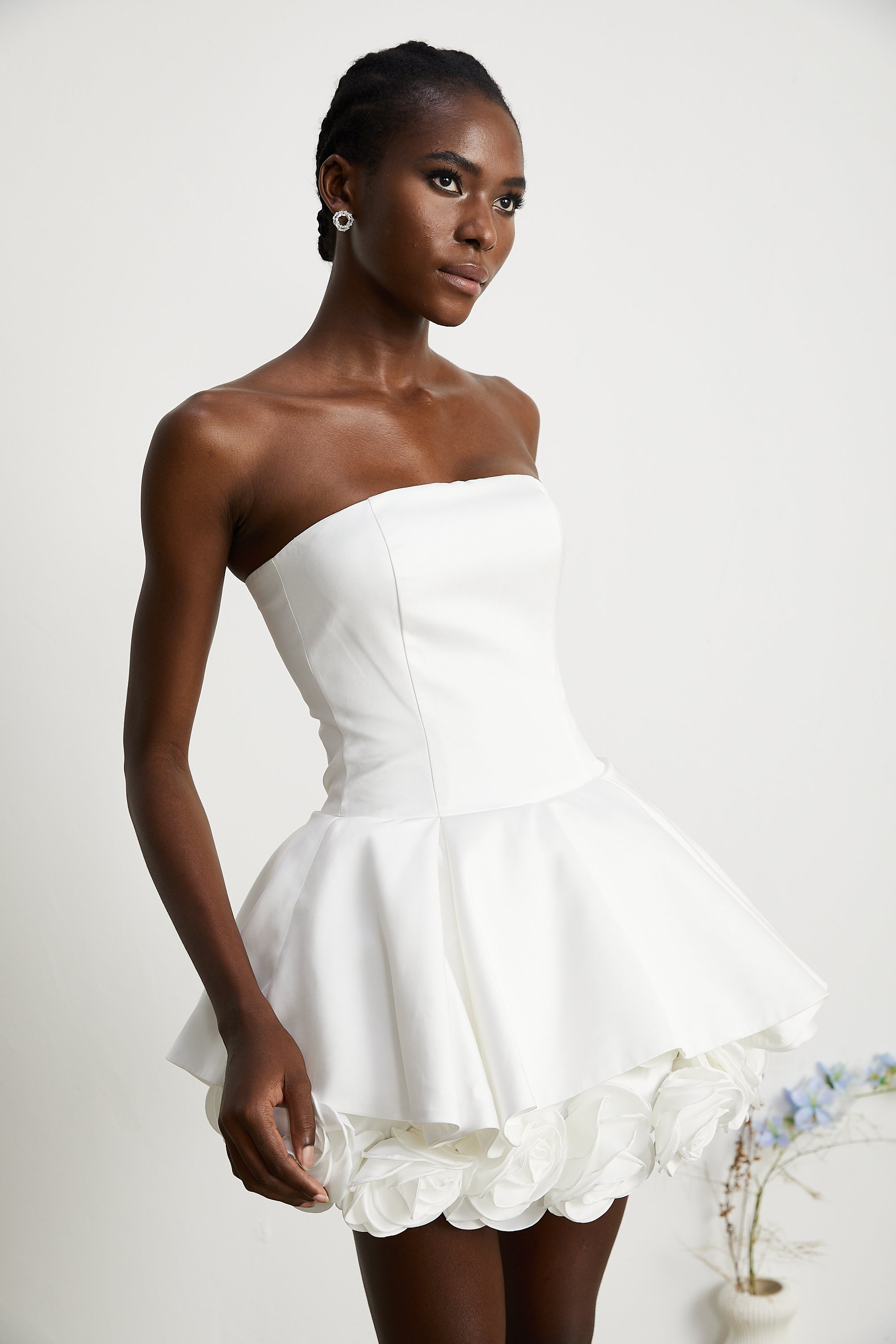 Lucie white petal-layered strapless corset mini dress (Final Sale-US Only)