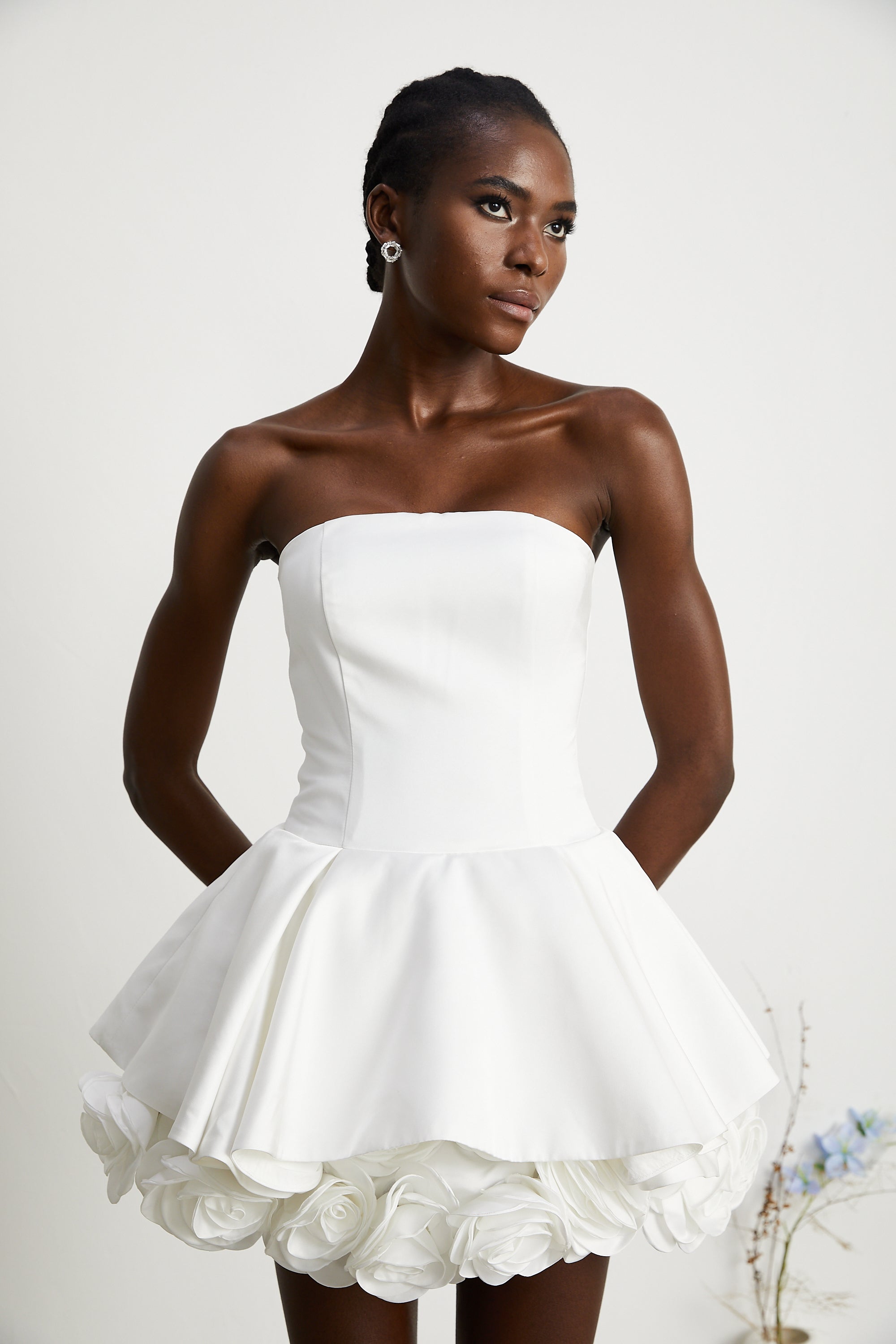 Lucie white petal-layered strapless corset mini dress (Final Sale-US Only)