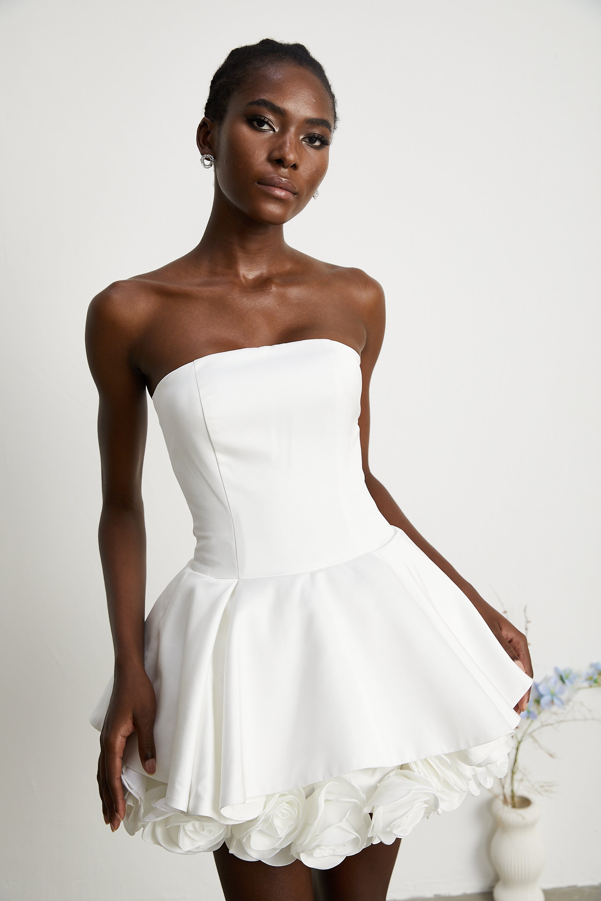 Lucie white petal-layered strapless corset mini dress (Final Sale-US Only)