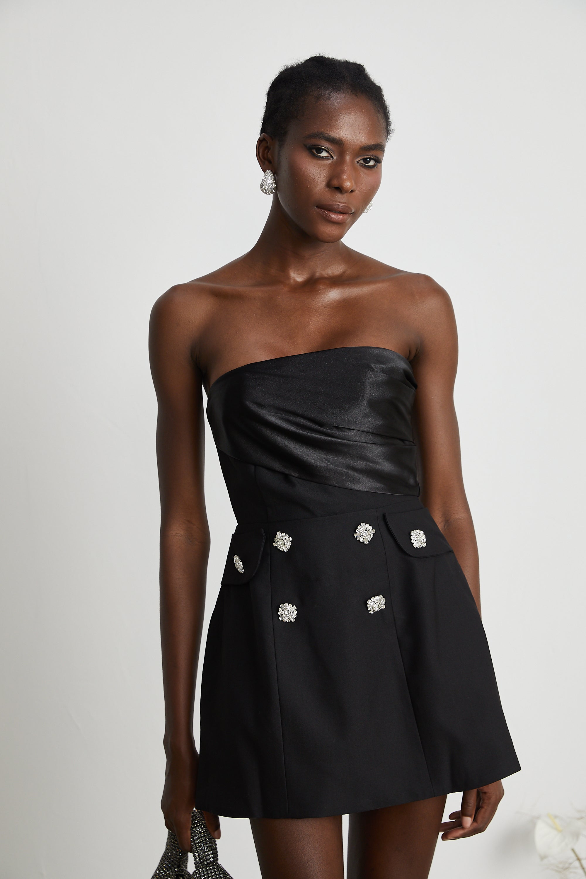 Mealla black crystal-button flared mini dress ( Final Sale-US Only)
