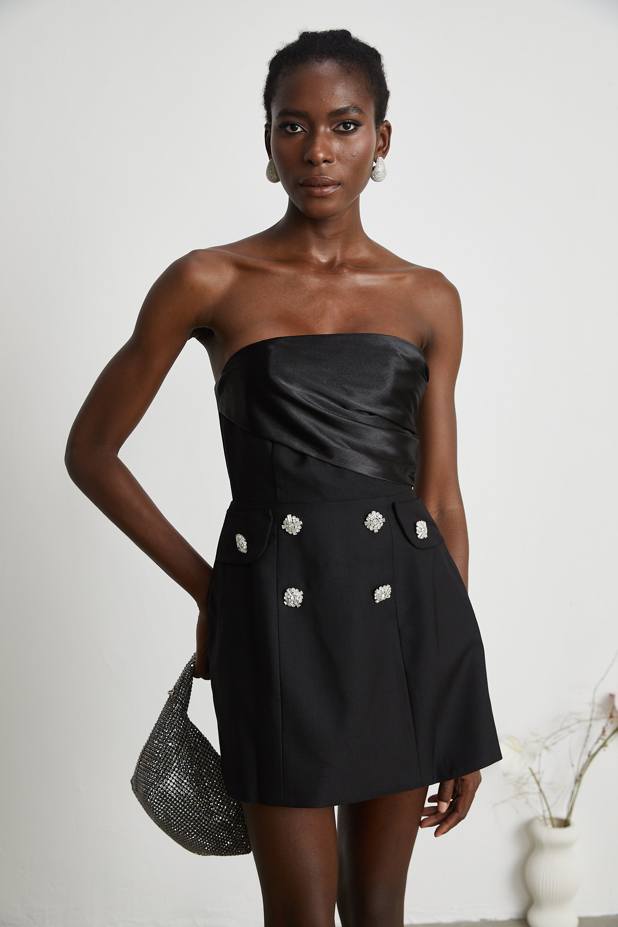 Mealla black crystal-button flared mini dress ( Final Sale-US Only)