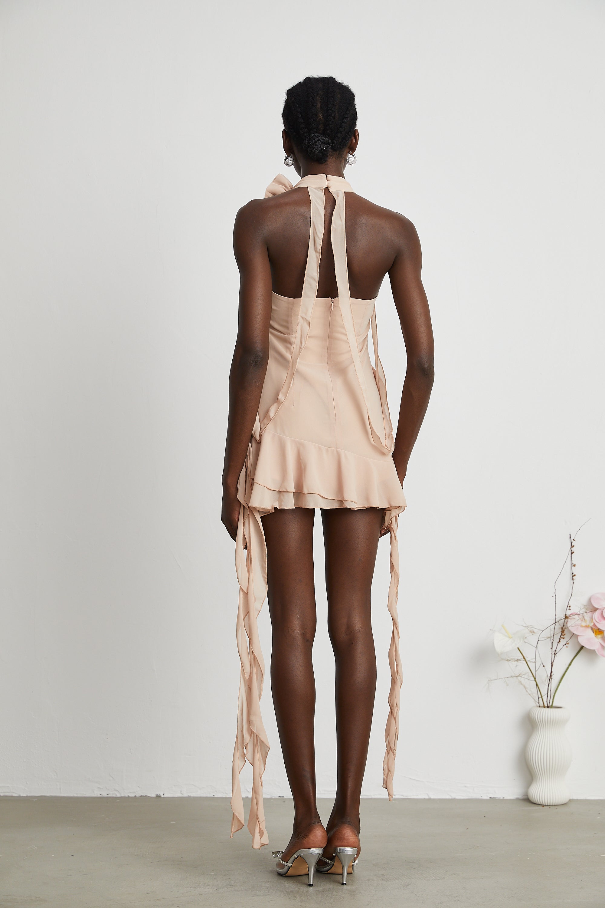 Eloisee flower asymmetrical mini dress
