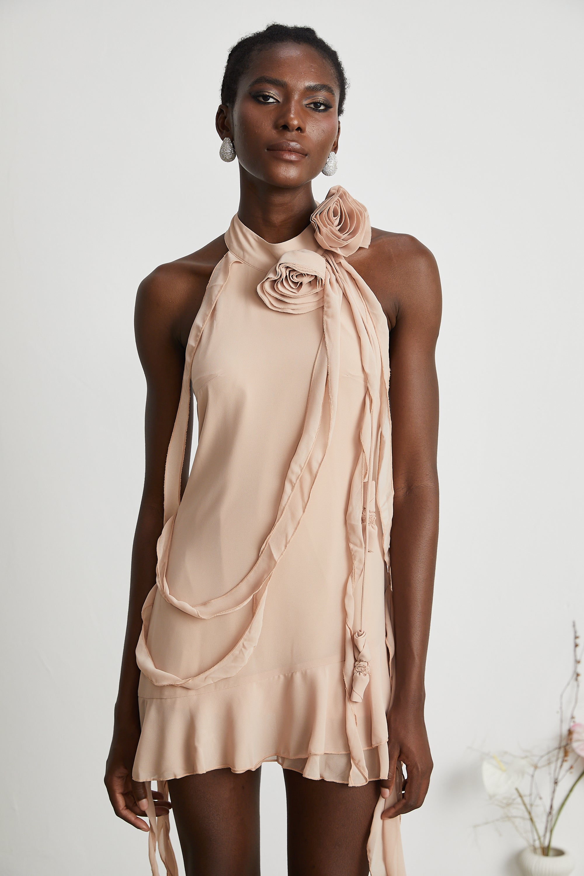 Eloisee flower asymmetrical mini dress