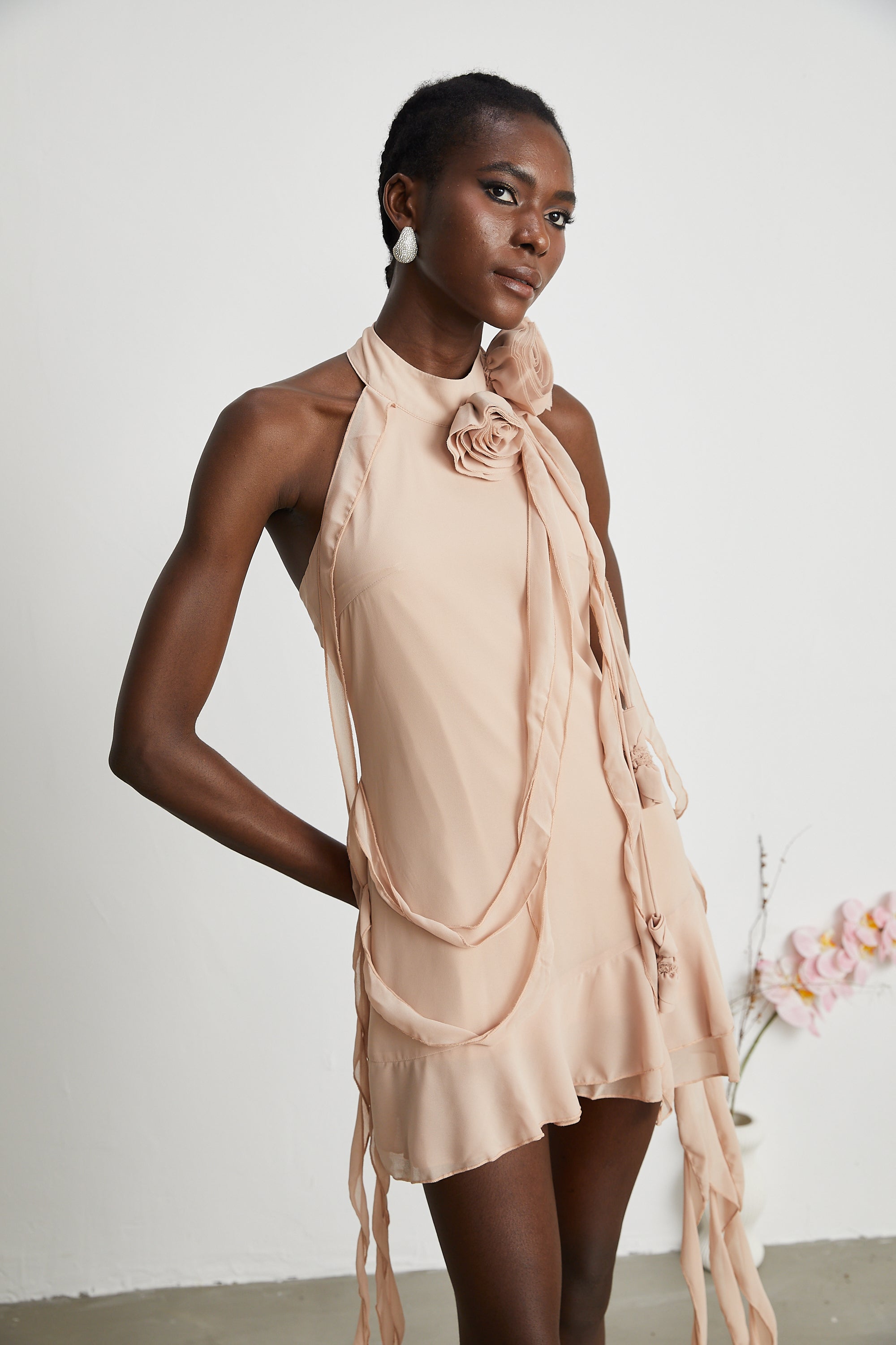 Eloisee flower asymmetrical mini dress