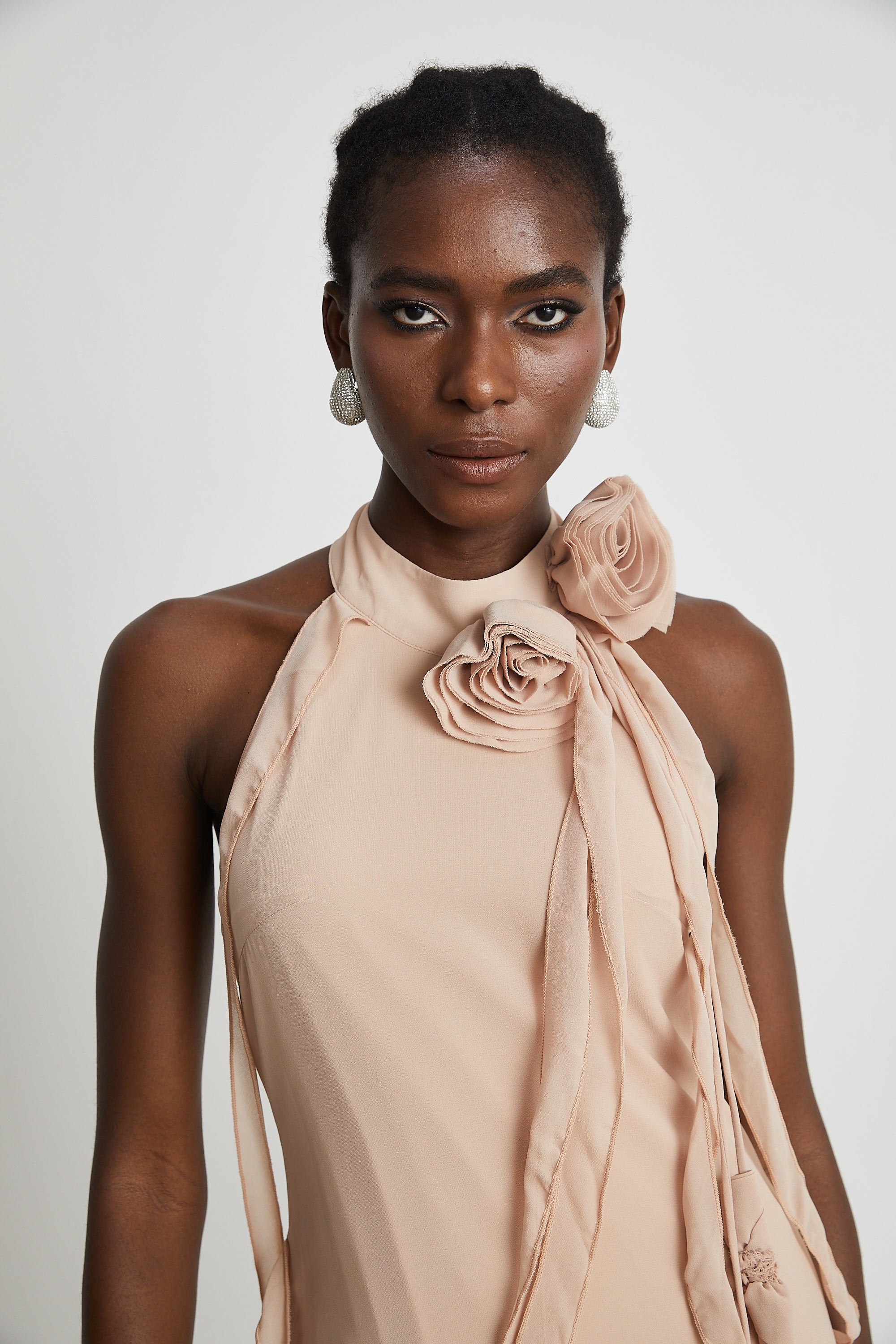 Eloisee flower asymmetrical mini dress