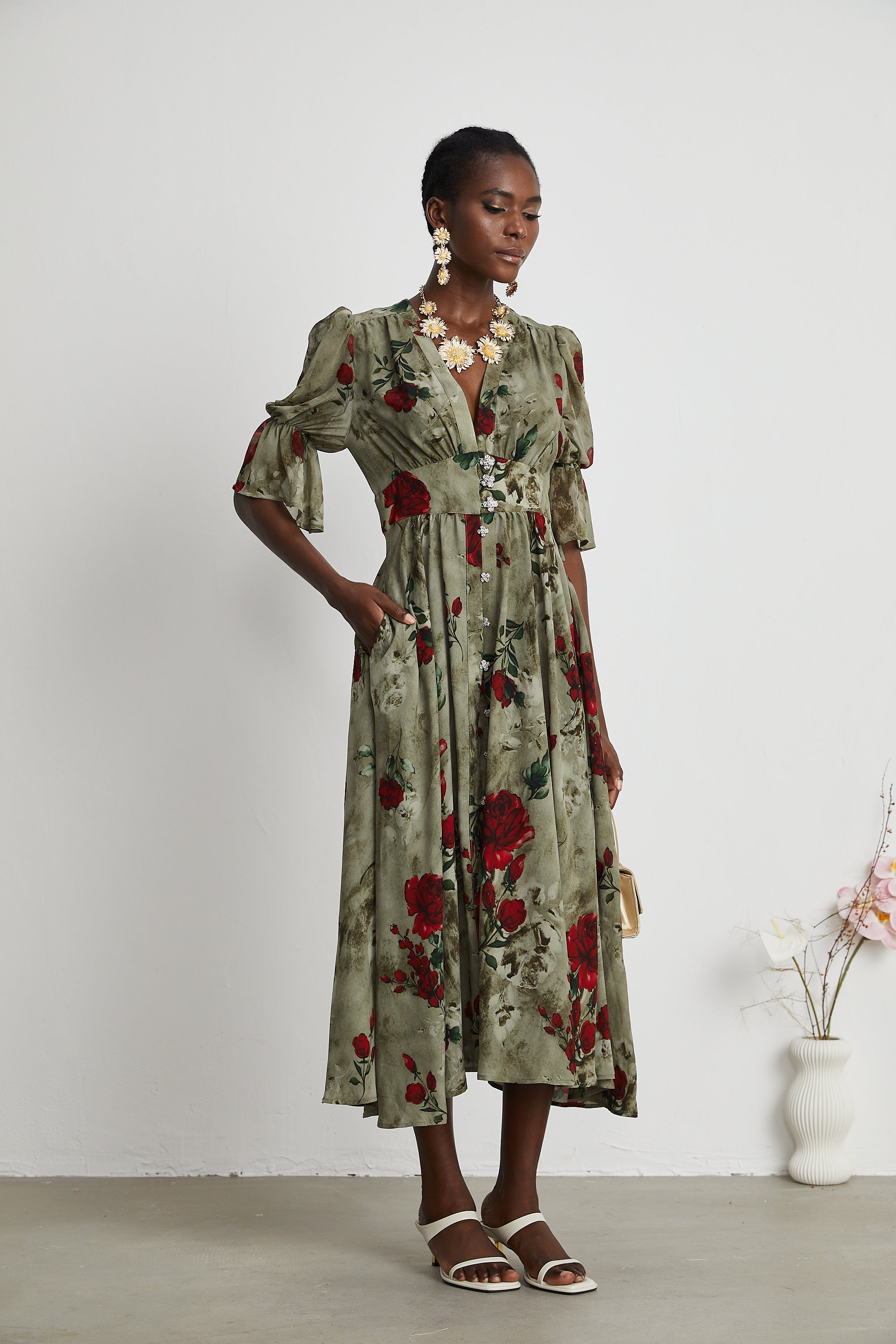 Mélisande floral-print V-neck midi dress (Final Sale-US Only)