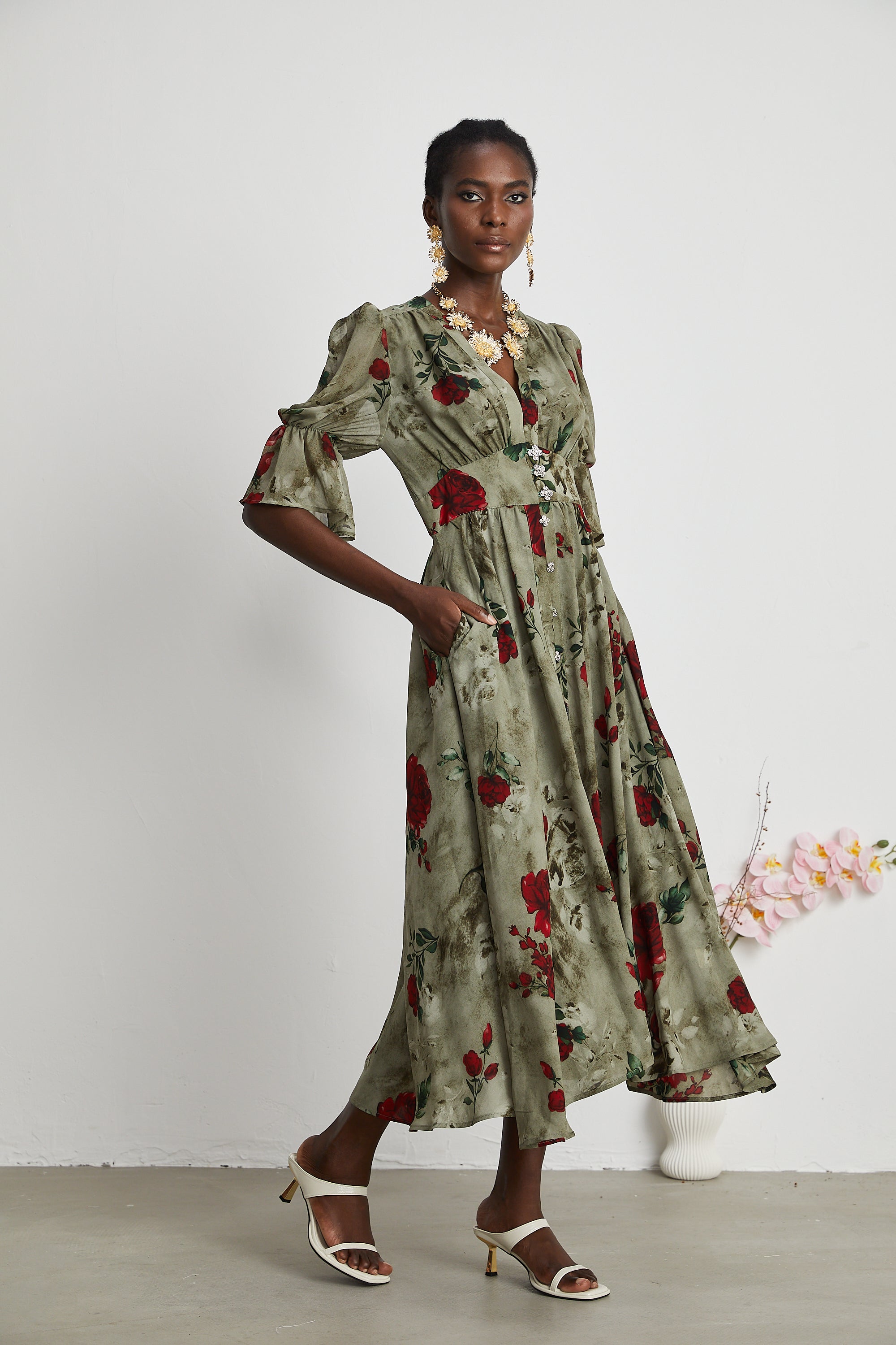 Mélisande floral-print V-neck midi dress (Final Sale-US Only)