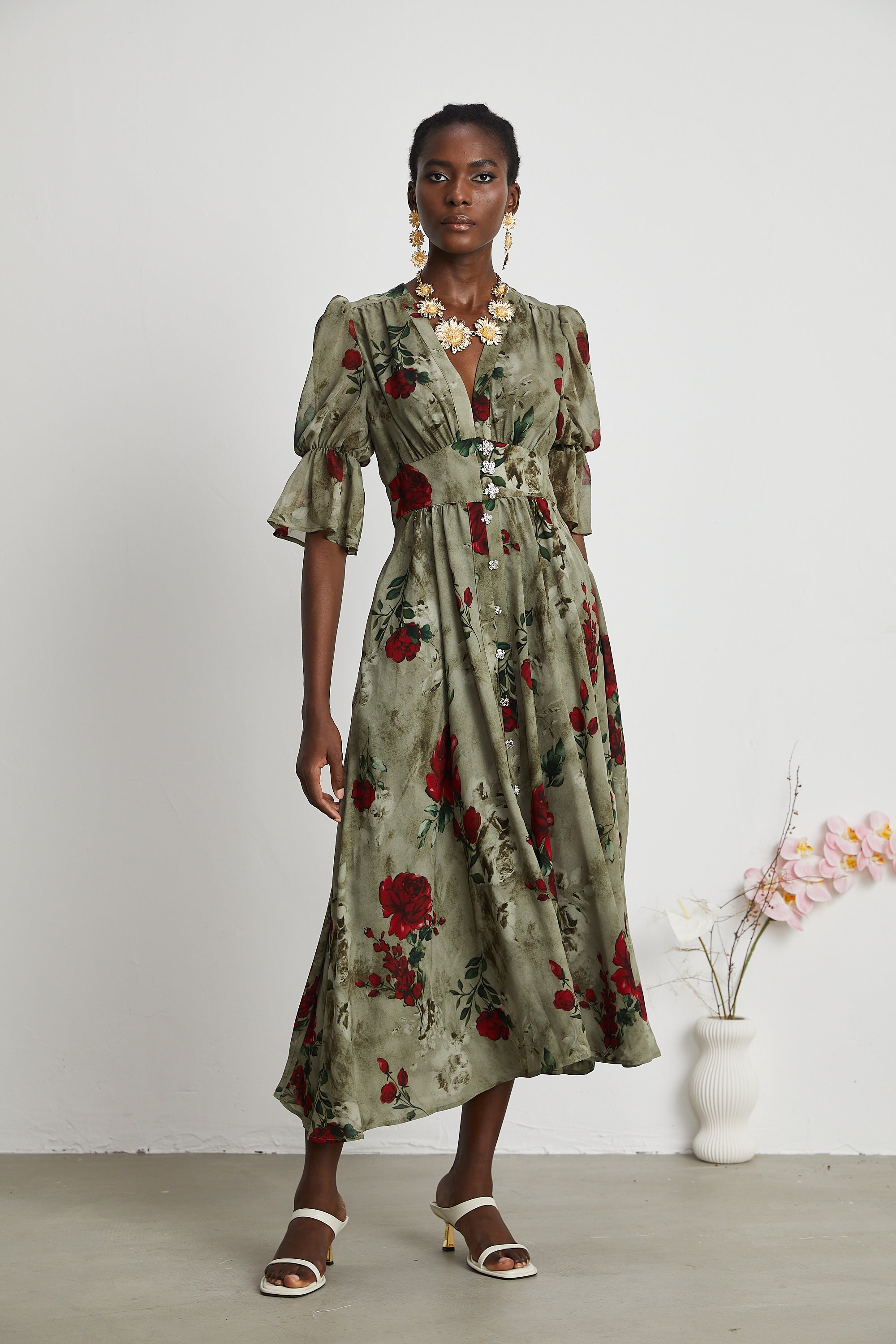 Mélisande floral-print V-neck midi dress (Final Sale-US Only)