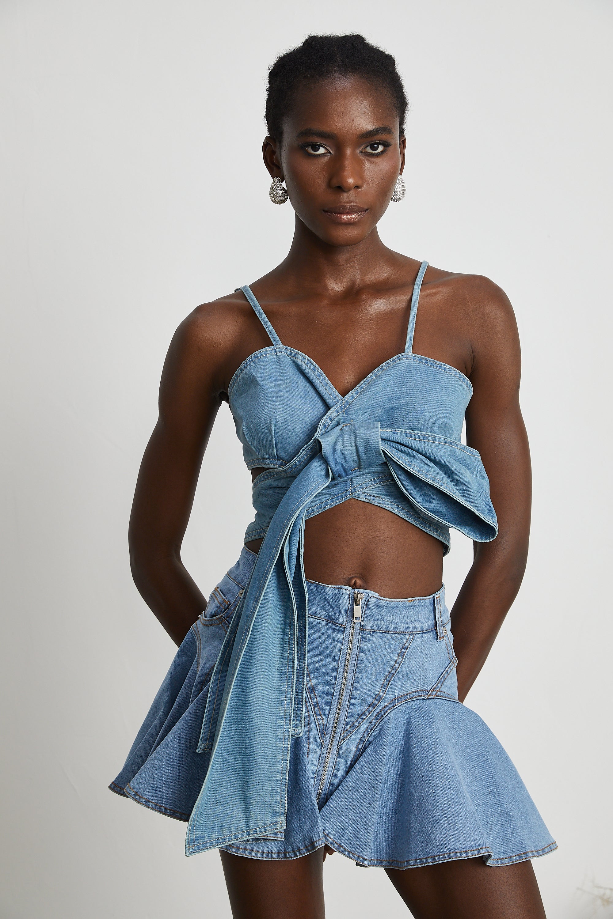 Aurélie bow-detail denim top (Final Sale-US Only)