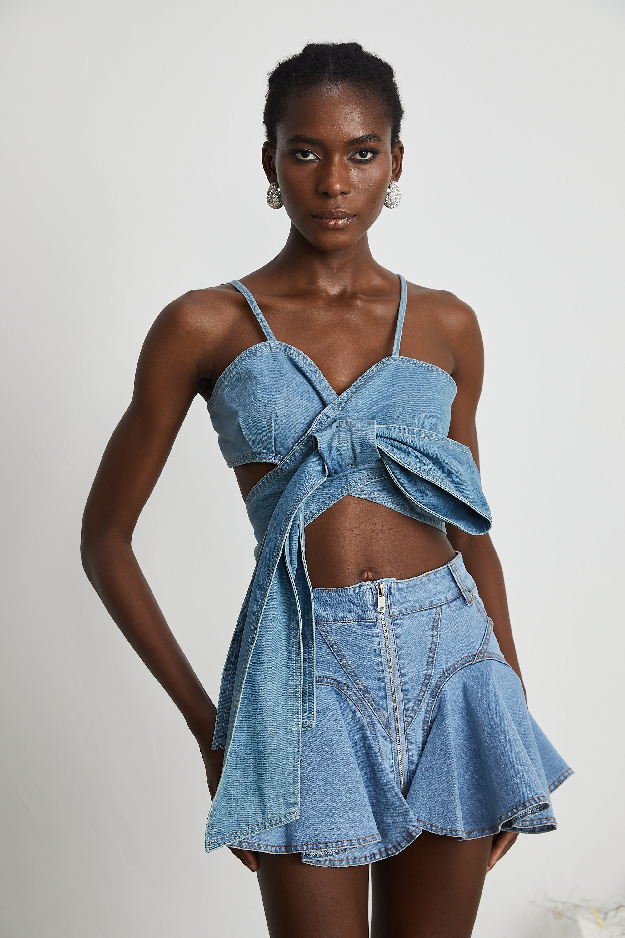 Aurélie bow-detail denim top (Final Sale-US Only)