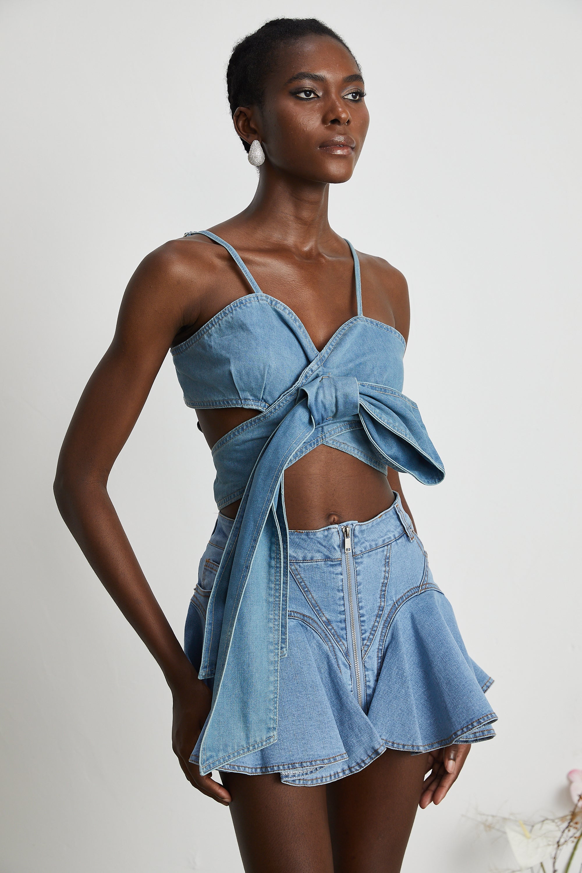 Aurélie bow-detail denim top (Final Sale-US Only)