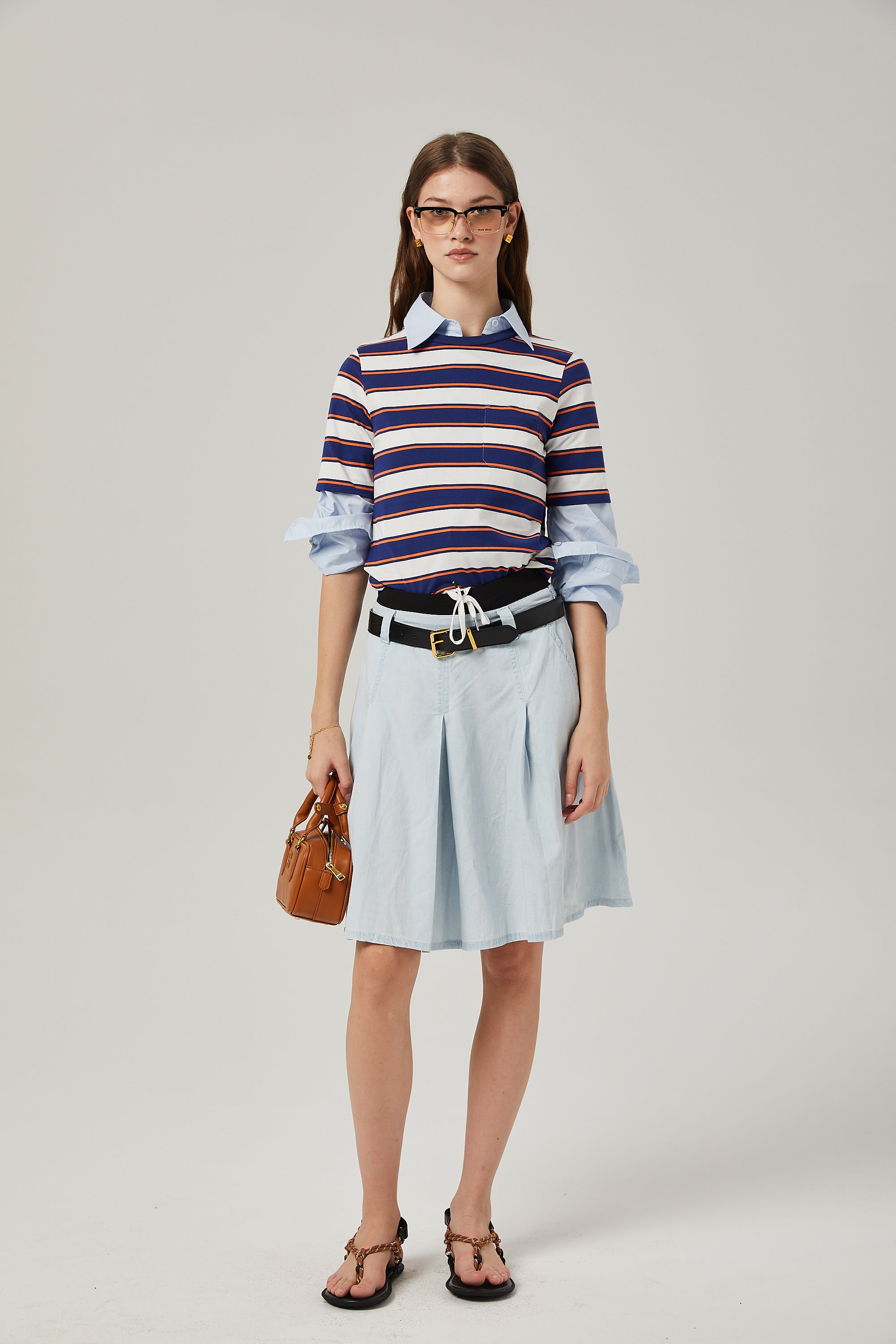 Marina pleated chambray skirt (Final Sale-US Only)