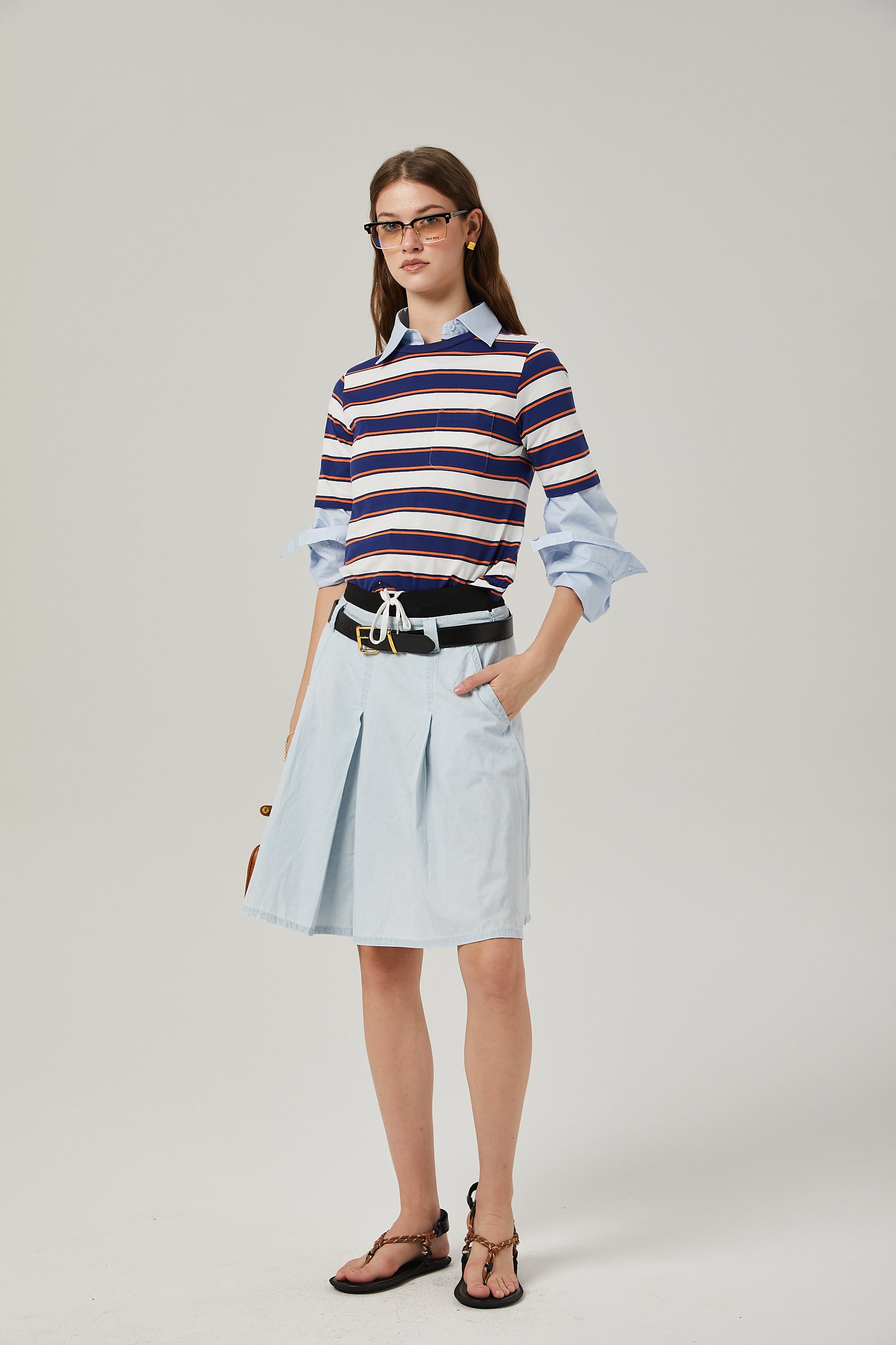 Marina pleated chambray skirt (Final Sale-US Only)