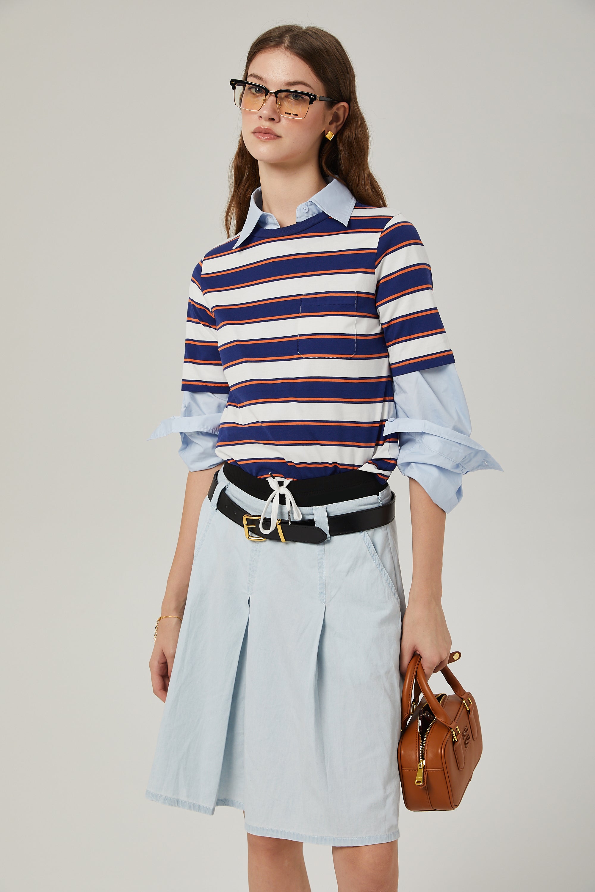 Marina pleated chambray skirt (Final Sale-US Only)