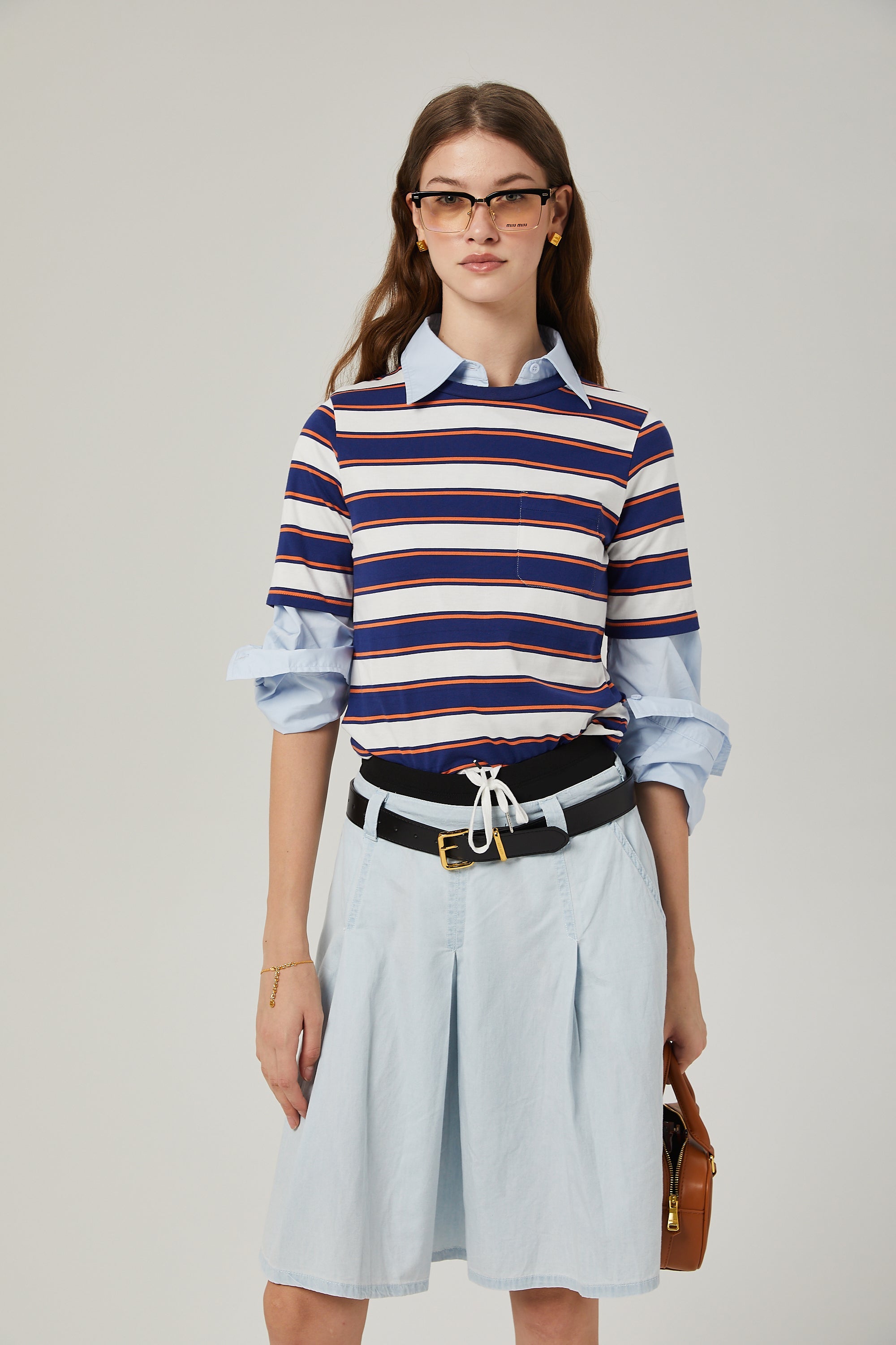 Marina pleated chambray skirt (Final Sale-US Only)