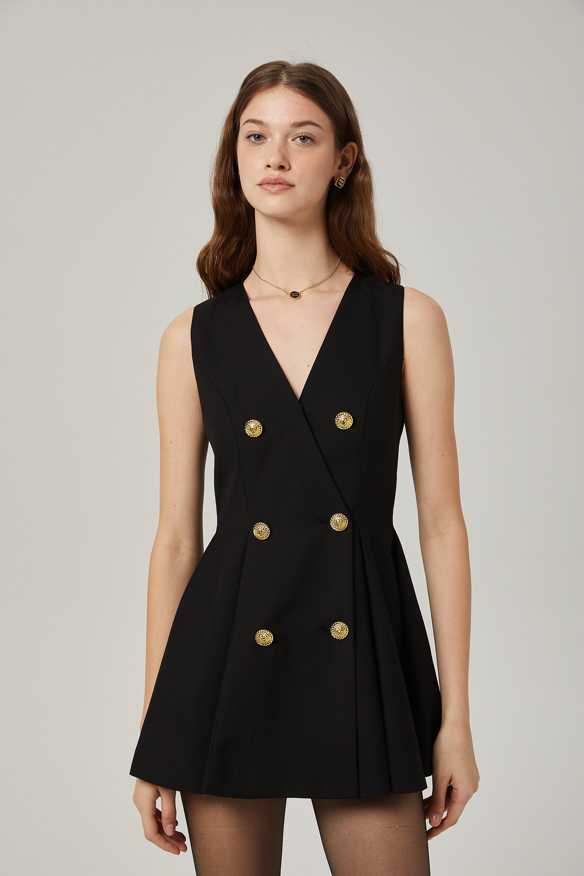 Amira double-breasted flared mini dress - Black