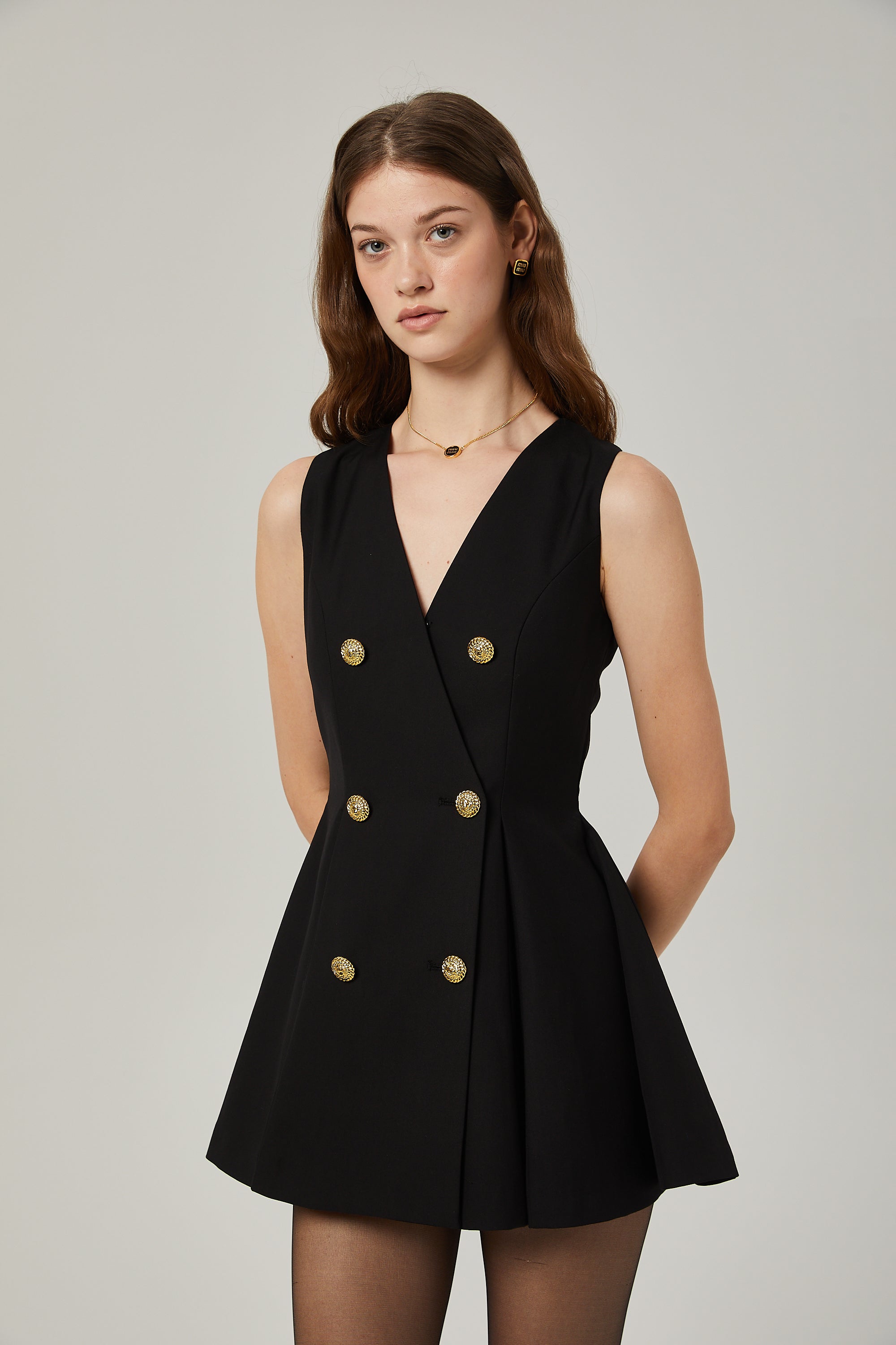 Amira double-breasted flared mini dress - Black