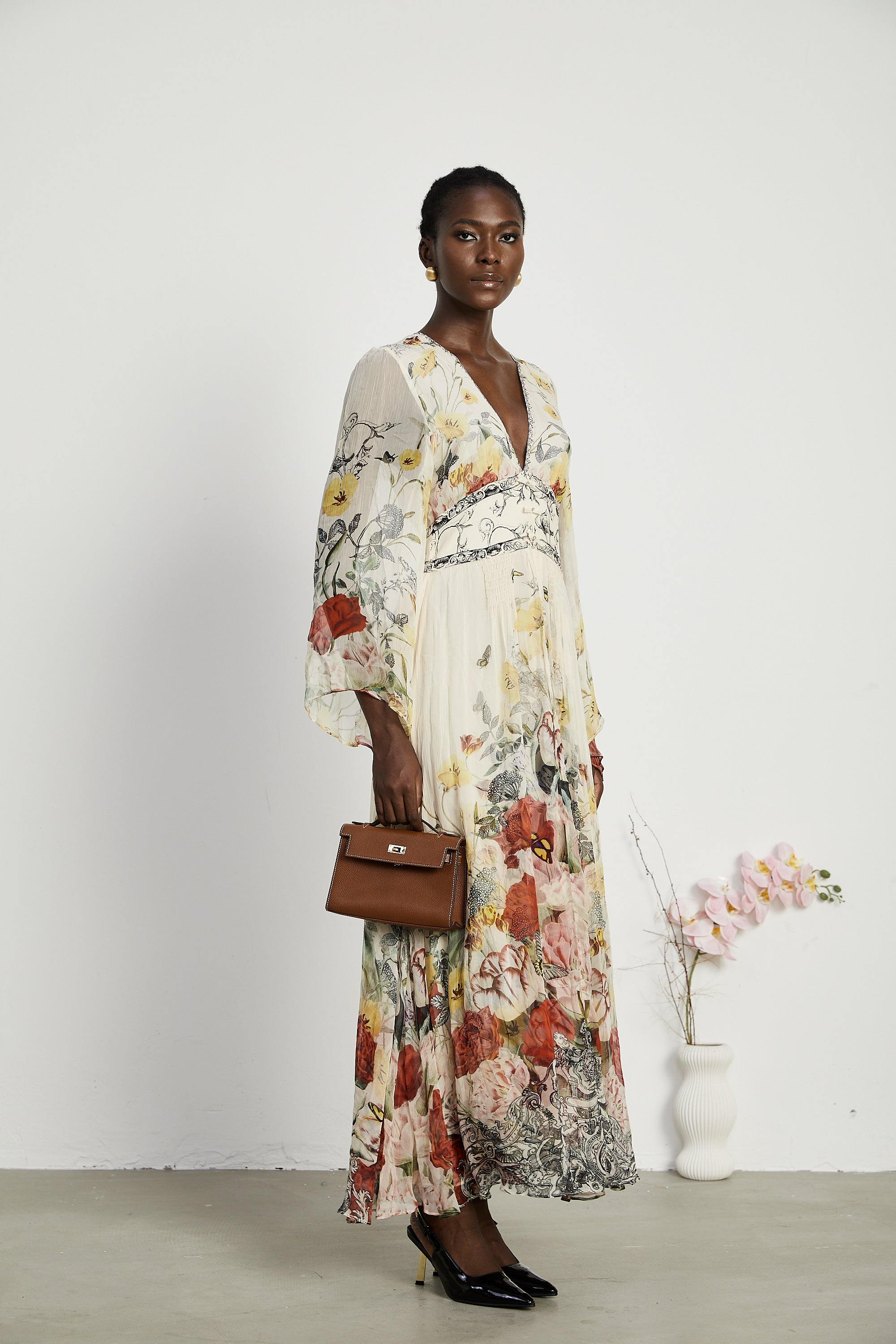 Cora flared-sleeve floral maxi dress (US Only)