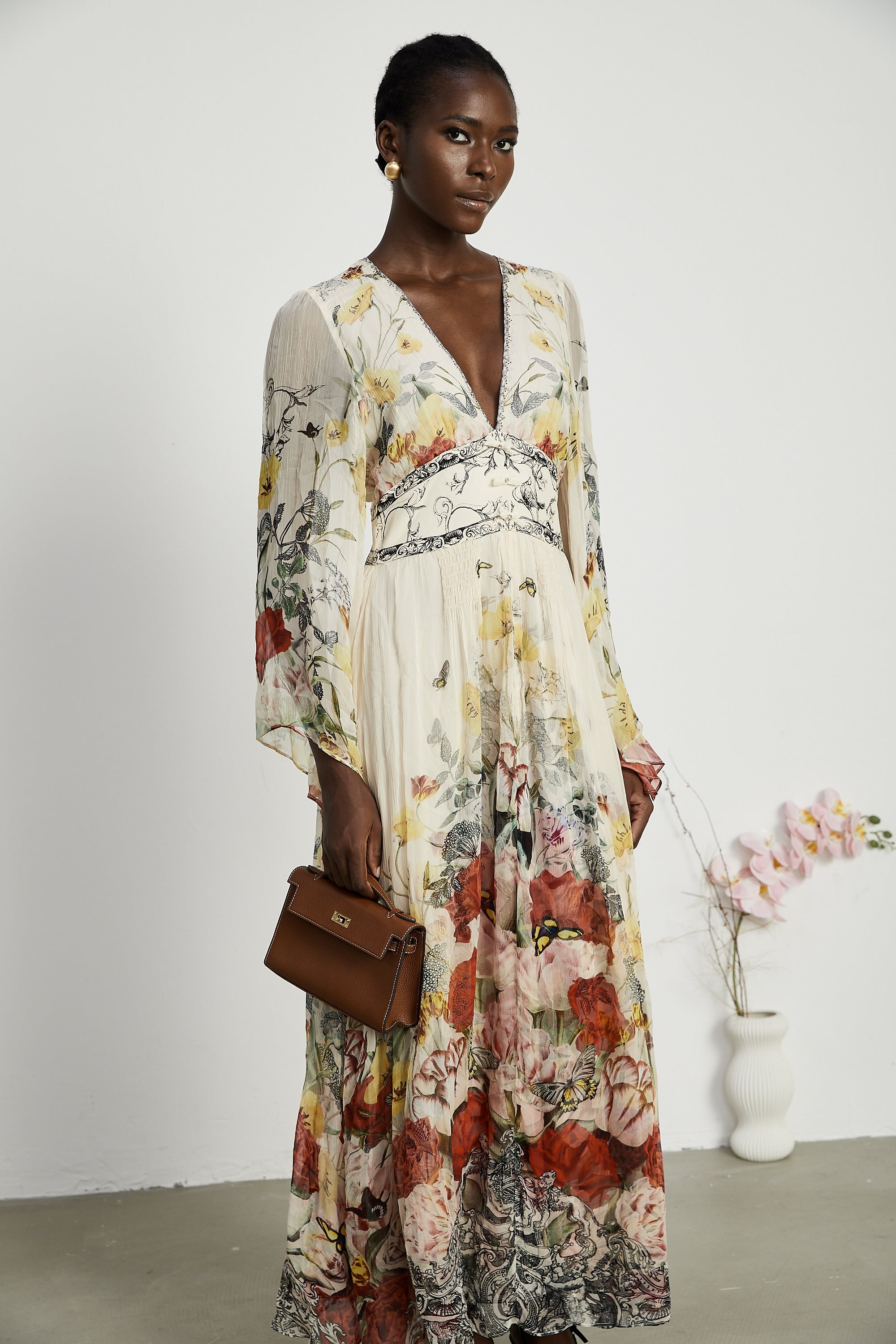Cora flared-sleeve floral maxi dress (US Only)