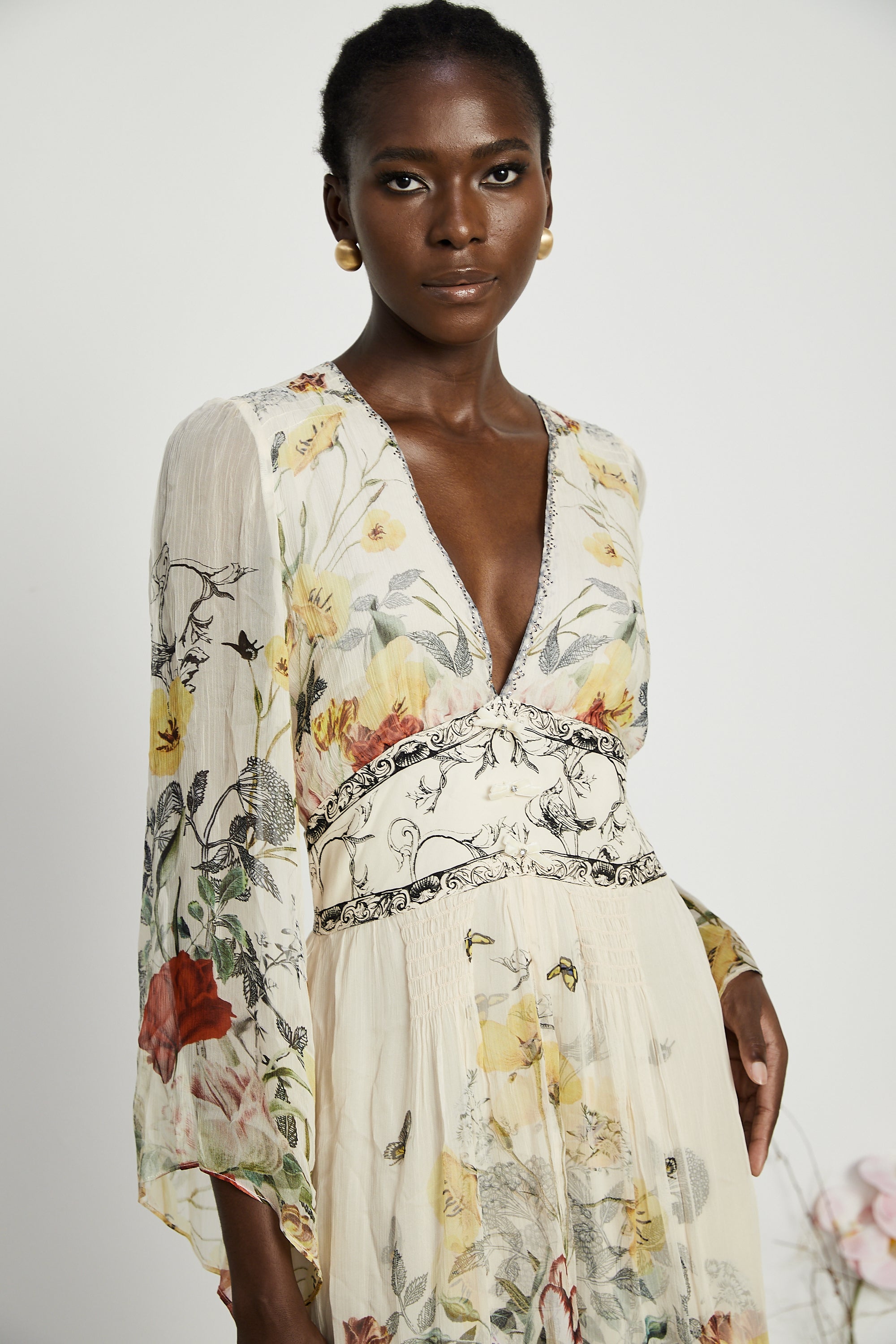 Cora flared-sleeve floral maxi dress (US Only)