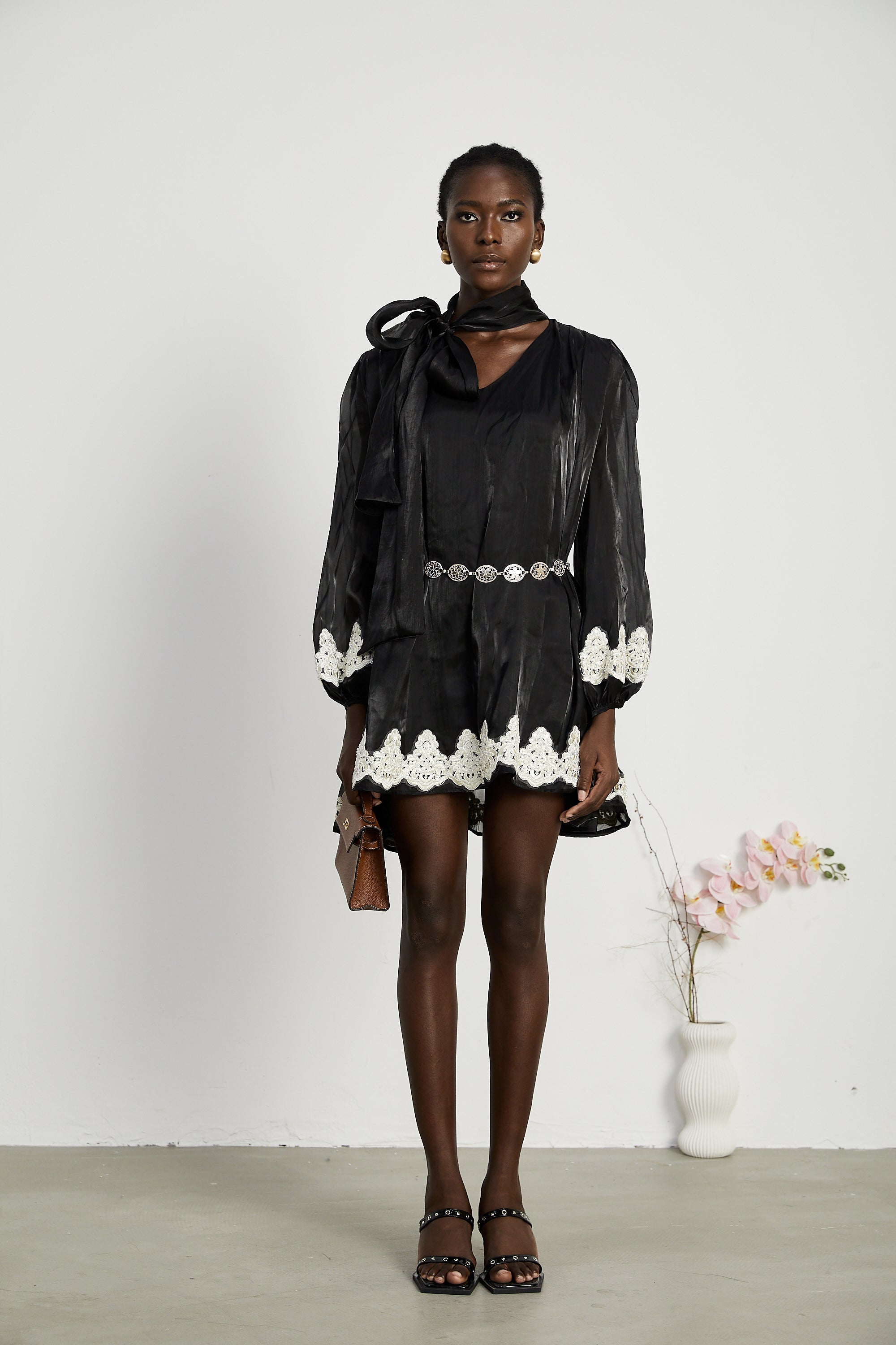 Delphine faux-pearl embellished mini dress in Black (US Only)