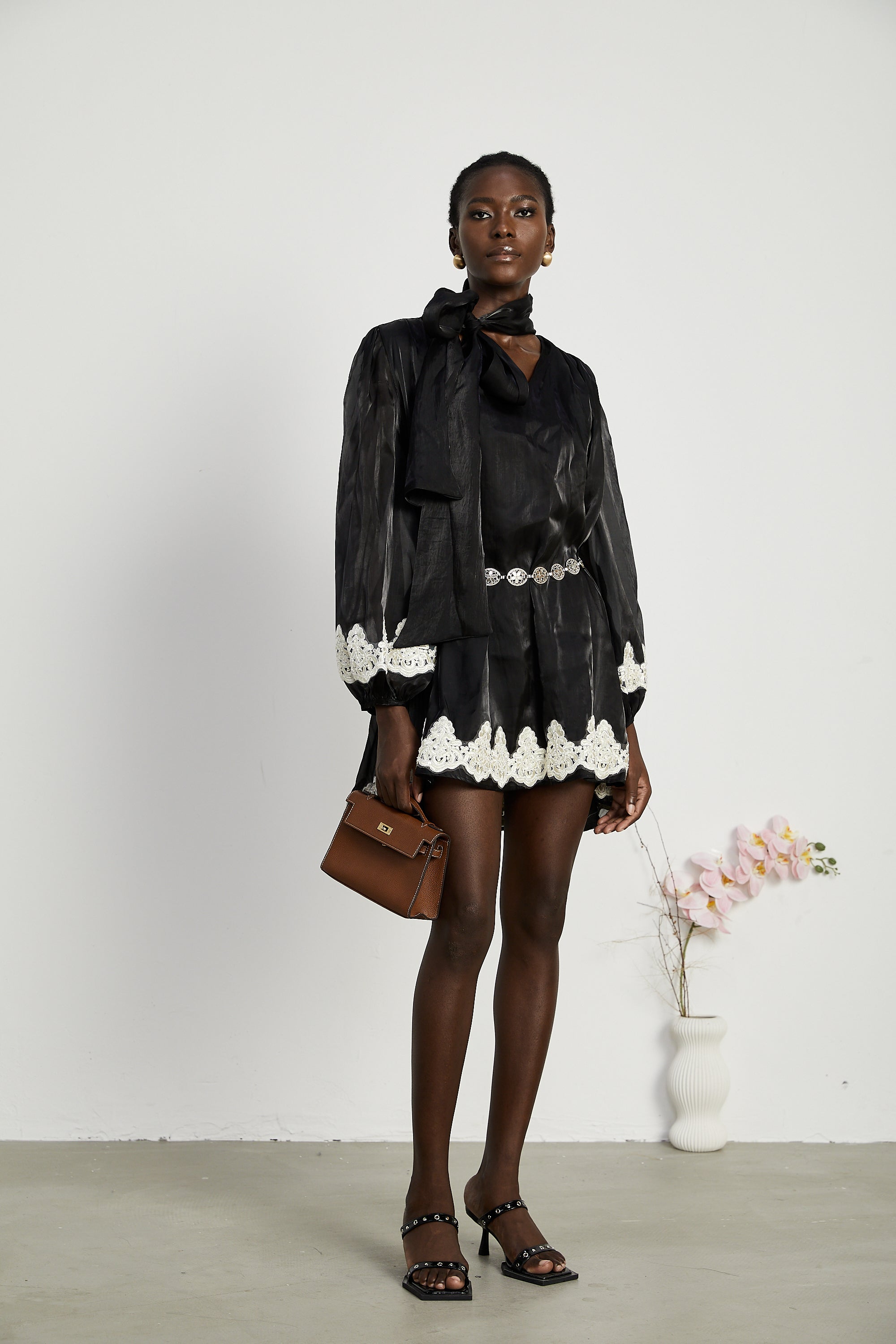 Delphine faux-pearl embellished mini dress in Black (US Only)