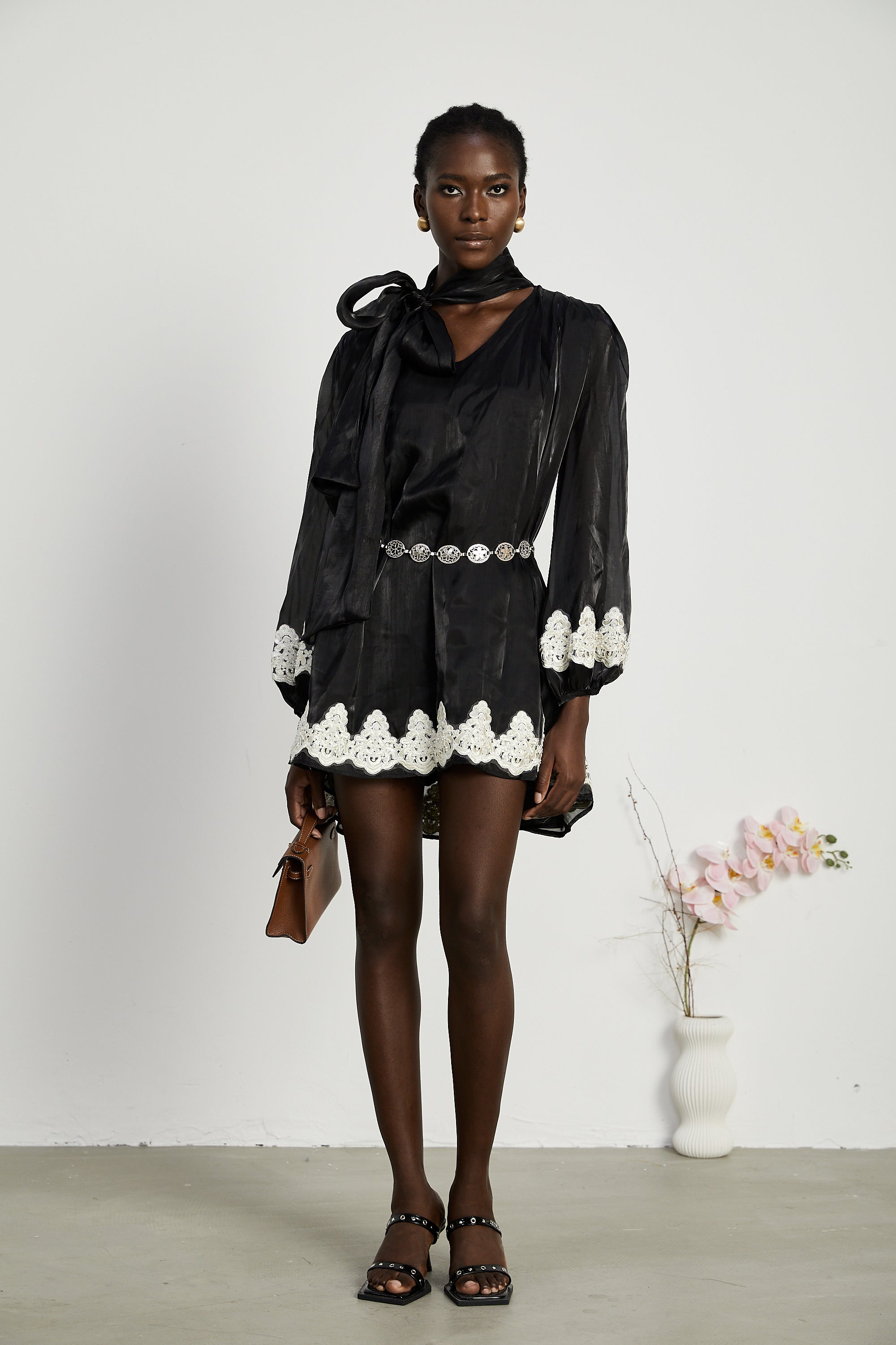 Delphine faux-pearl embellished mini dress in Black (US Only)