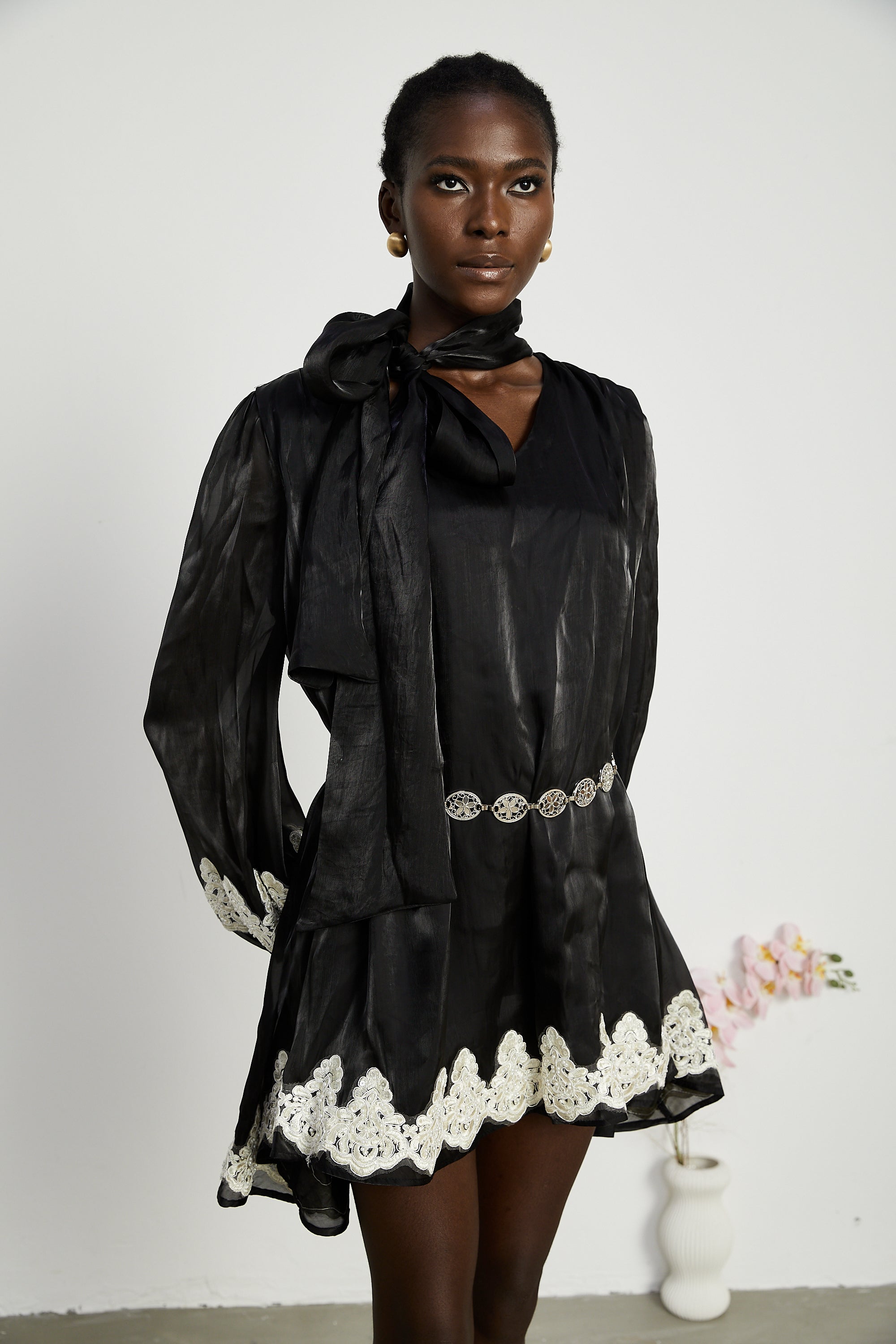 Delphine faux-pearl embellished mini dress in Black (US Only)