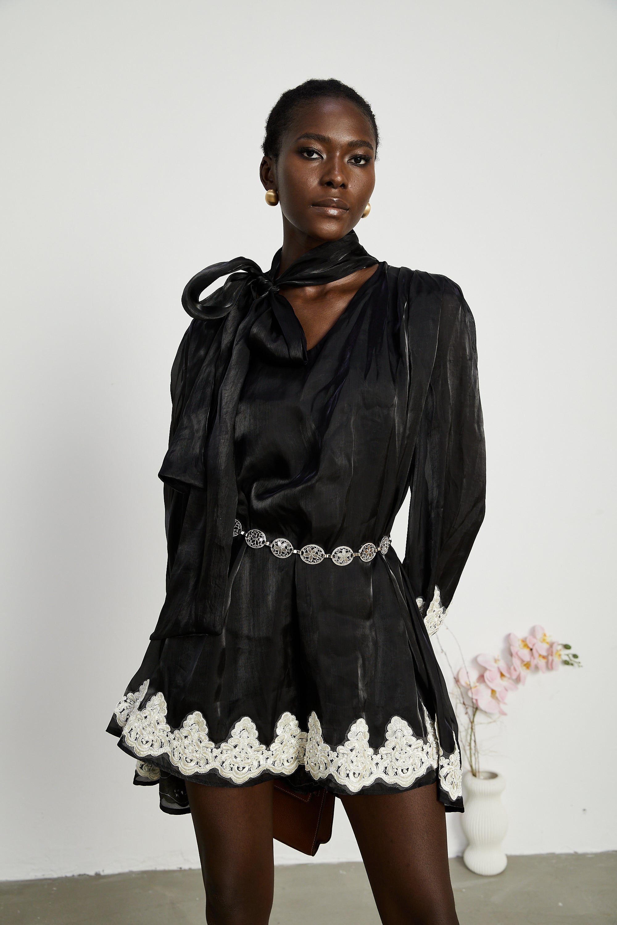 Delphine faux-pearl embellished mini dress in Black (US Only)