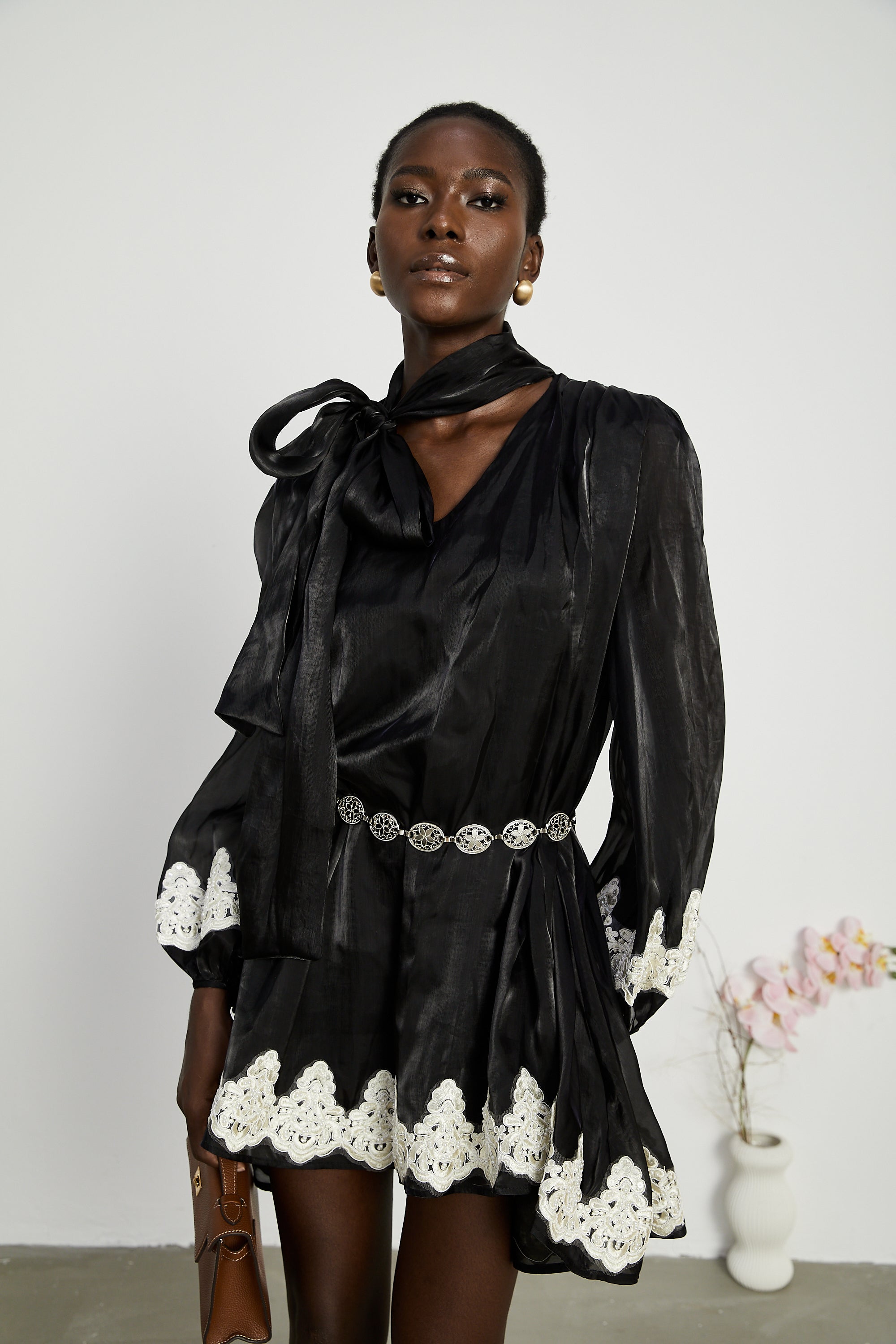 Delphine faux-pearl embellished mini dress in Black (US Only)
