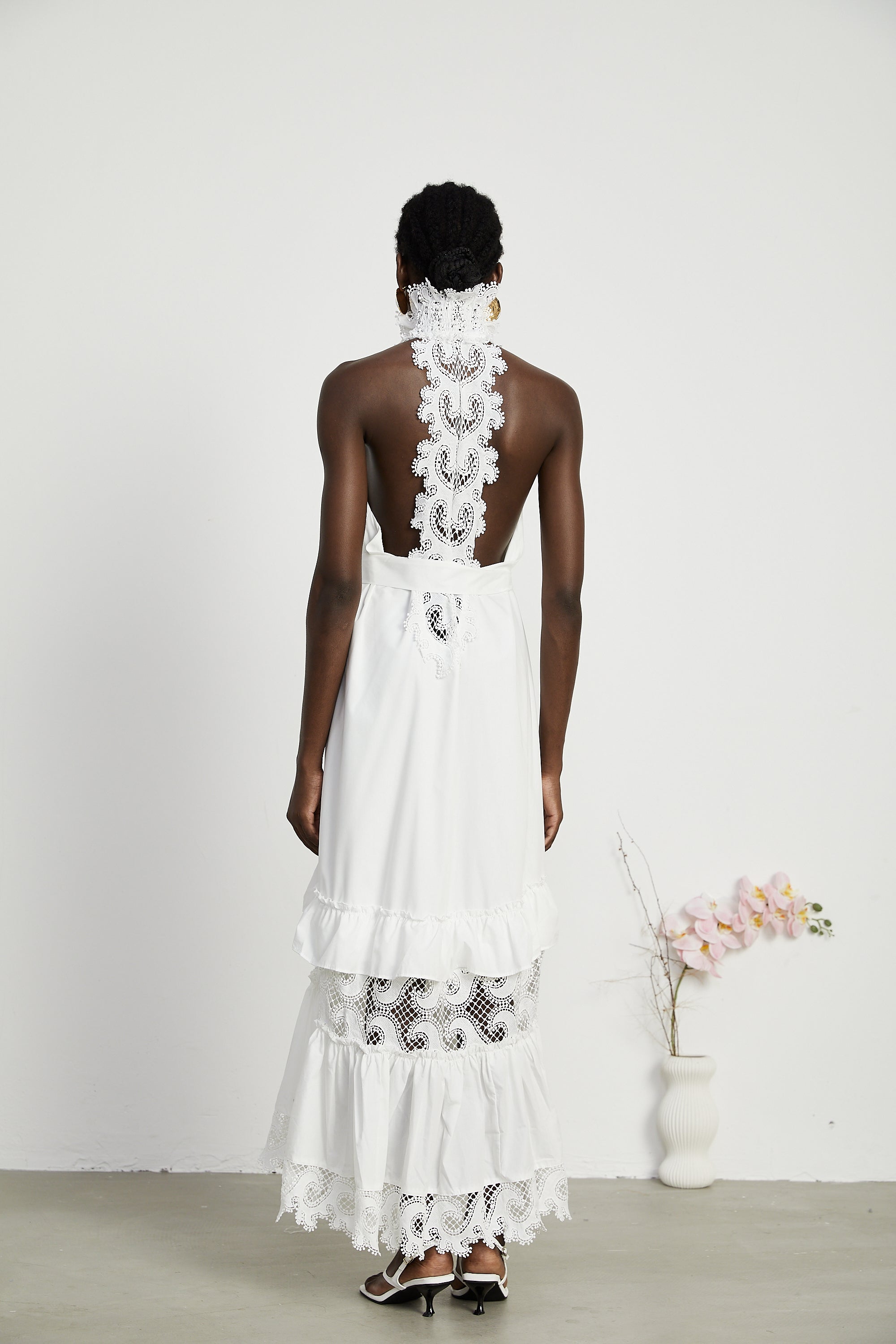 Neri white guipure-lace midi dress
